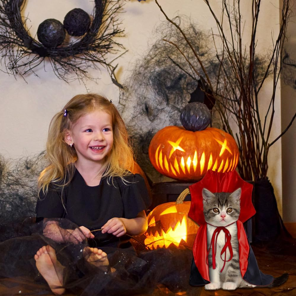 Halloween Pet Cape Costume - Vampire Cloak, Wizard Outfit, Witch Cosplay Apparel, Party Costumes for Small Medium Dogs and Cats - Pet Supplies Accessories image number 1