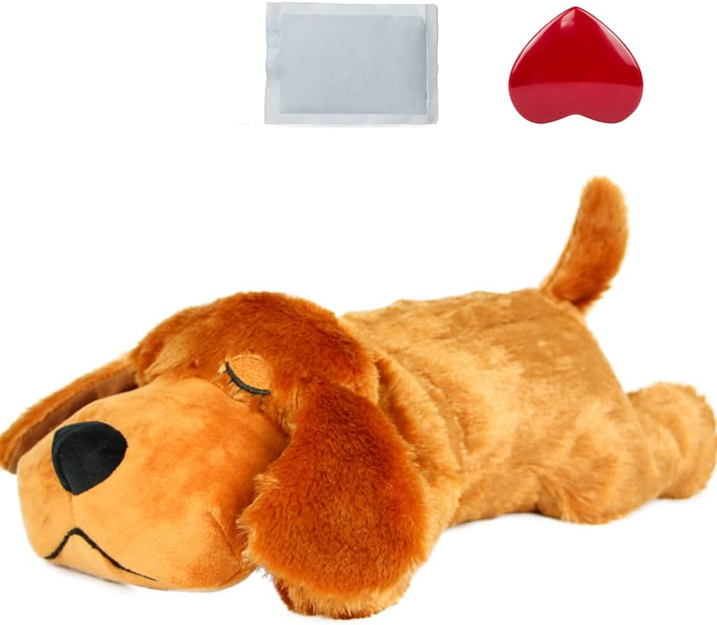 Vocheer Puppy Heartbeat Toy, Dog Anxiety Relief Calming Aid Puppy Heartbeat Stuffed Animal Behavioral Training Sleep Aid Comfort Soother Plush Toy for Puppies Dogs Cats (Grey)