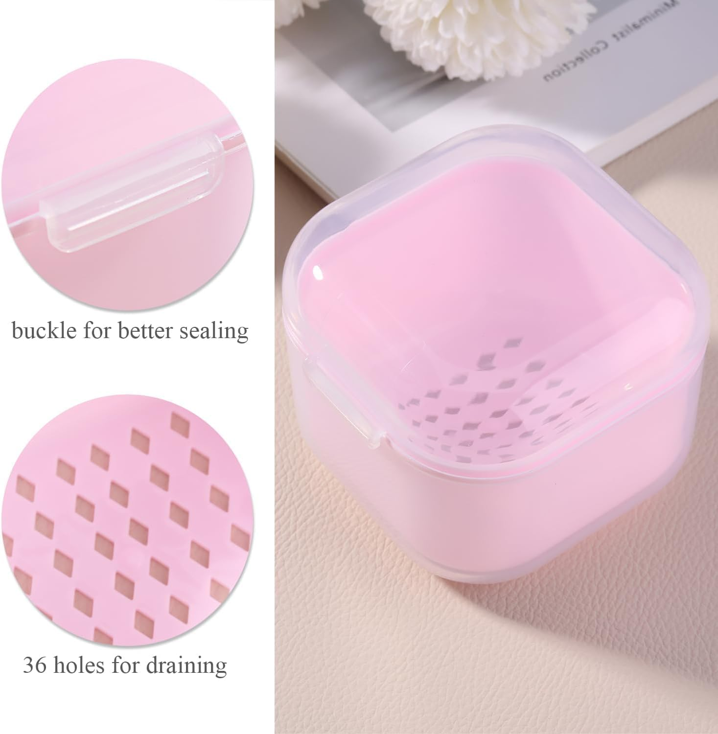 1Pcs Nail Tool Sterilizer, Nail Drill Bits Cleaning Box Disinfection Container for Nail Art Accessories Manicure Sterilization Tray Salon Supplies Sterilizer Cup with Drain Basket (Pink, 8.2*8.2*6.9Cm) image number 4