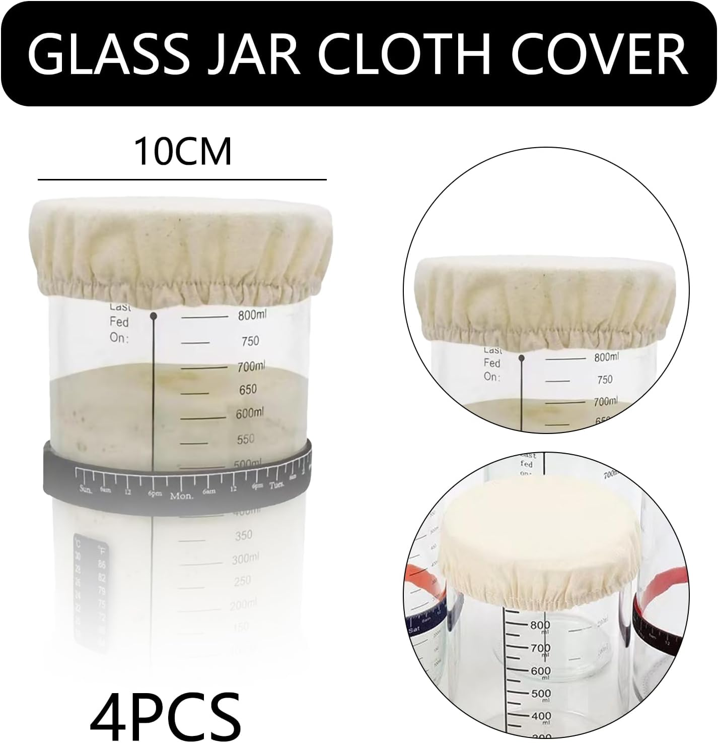 JANGJANG 4 Pack Sourdough Jar Cover Starter Jar Cloth, Reusable Cloth Lid for Sourdough Cover, Bread Fermentation Baking Supplies for 3-4 Inch Mouth Jars, White image number 4