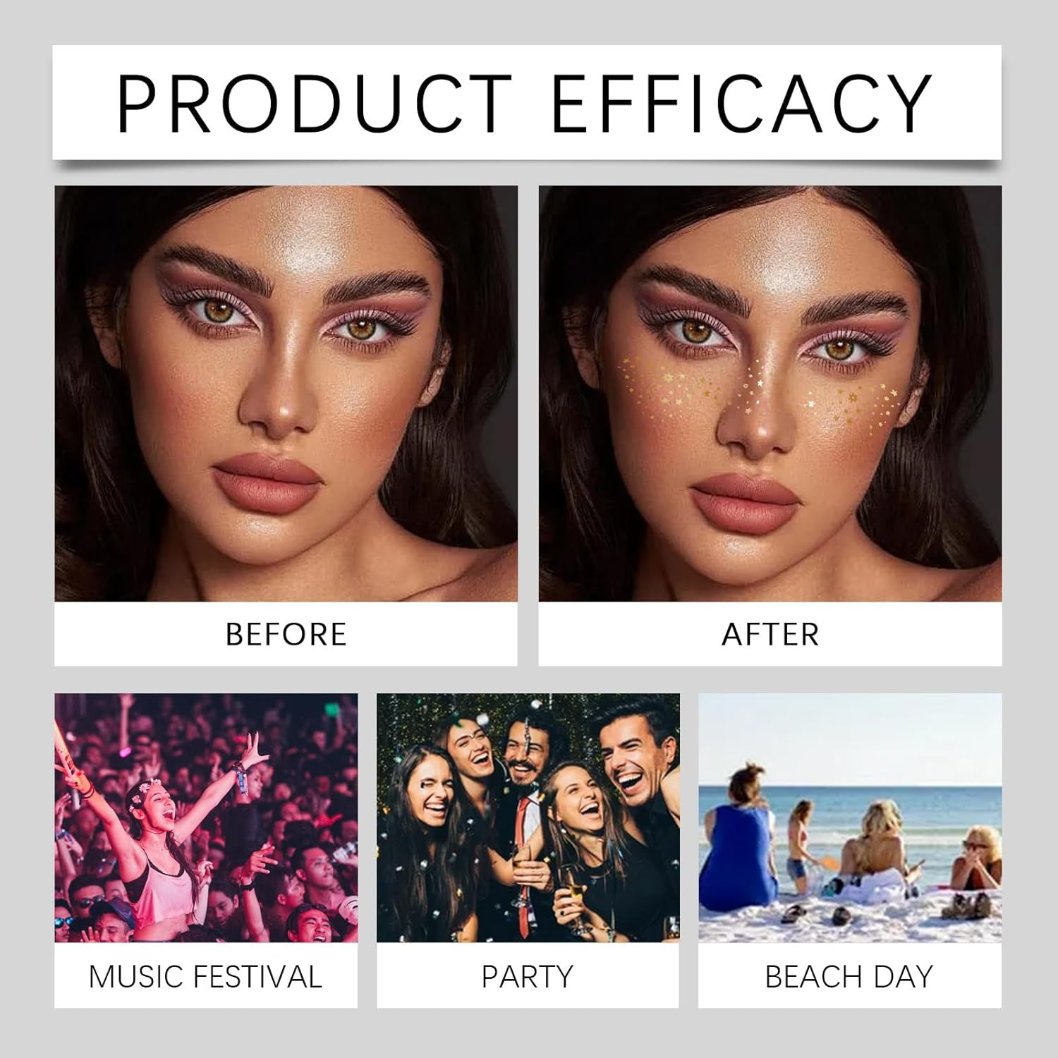 Glitter Freckles Face Tattoo,Glitter Freckle,Sparkle Makeup Patches-Rose Gold-Face Glitter Speckles Patches,6Pcs (Gold) image number 1