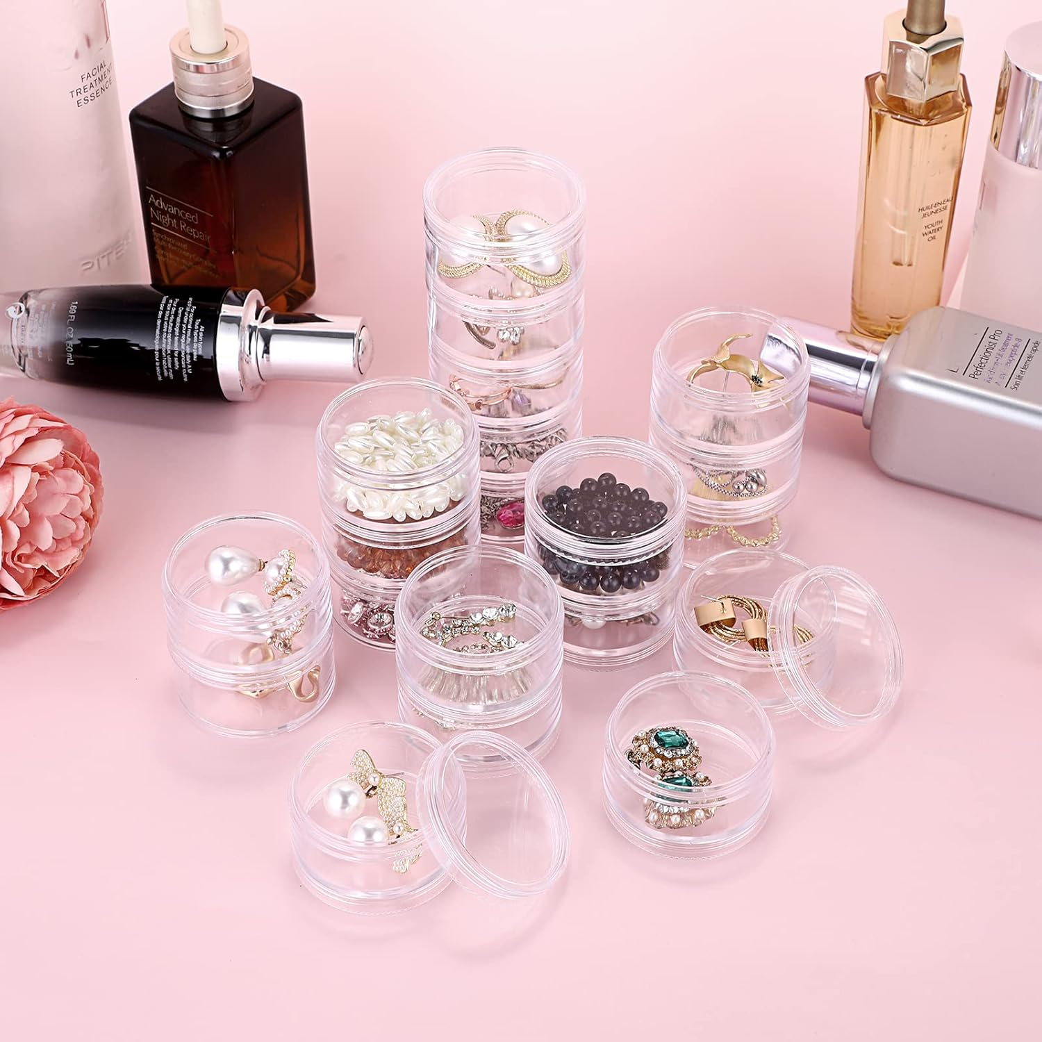 Hipiwe 4 Set Stackable Cosmetic Containers with Screw Lids Plastic Sample Jars 30Ml Clear Empty Jars Makeup Sample Containers Nail Accessories Organizer image number 3