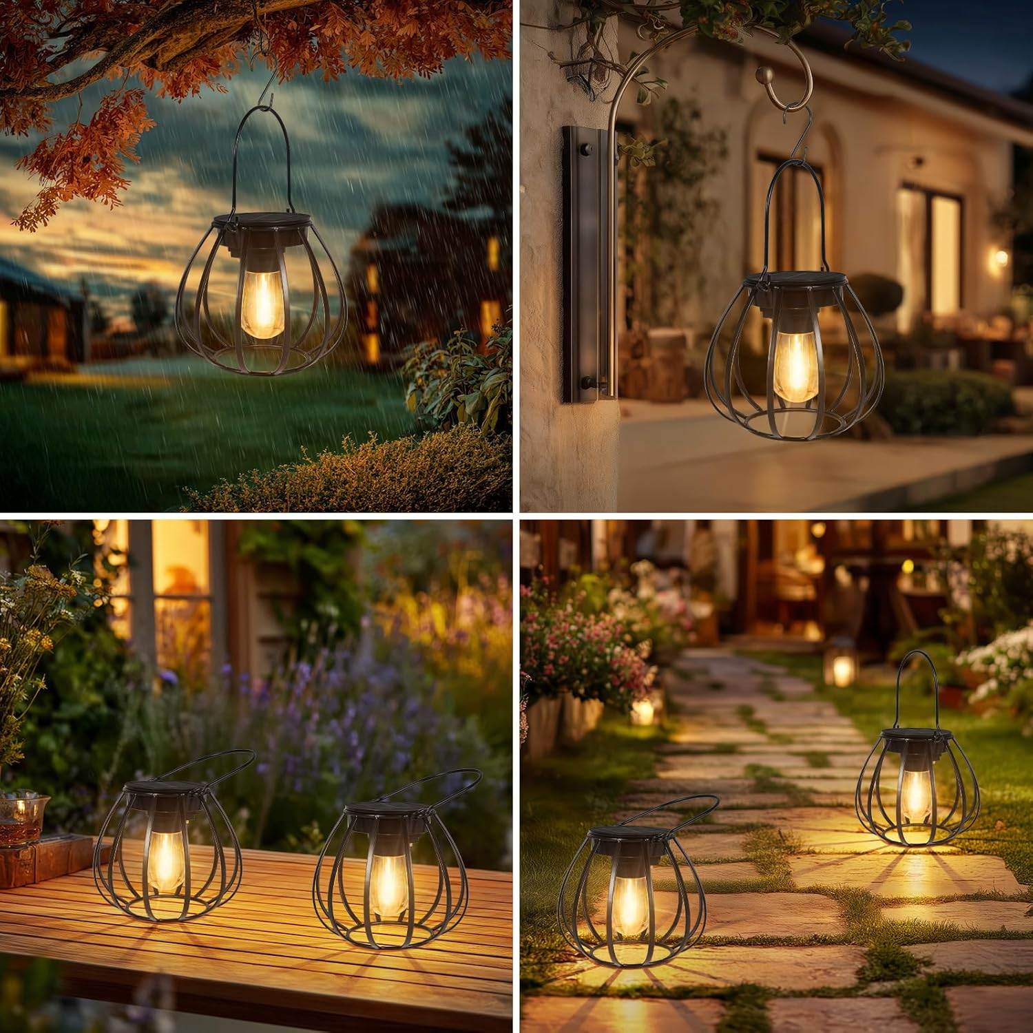Dehobo Solar Lights for Outdoor Hanging / Standing, Pack of 2 - Solar Lanterns Outdoor Weatherproof - Solar Lanterns with LED Light Bulb Warm White for Garden Decoration, Balcony, Patio Decoration image number 2
