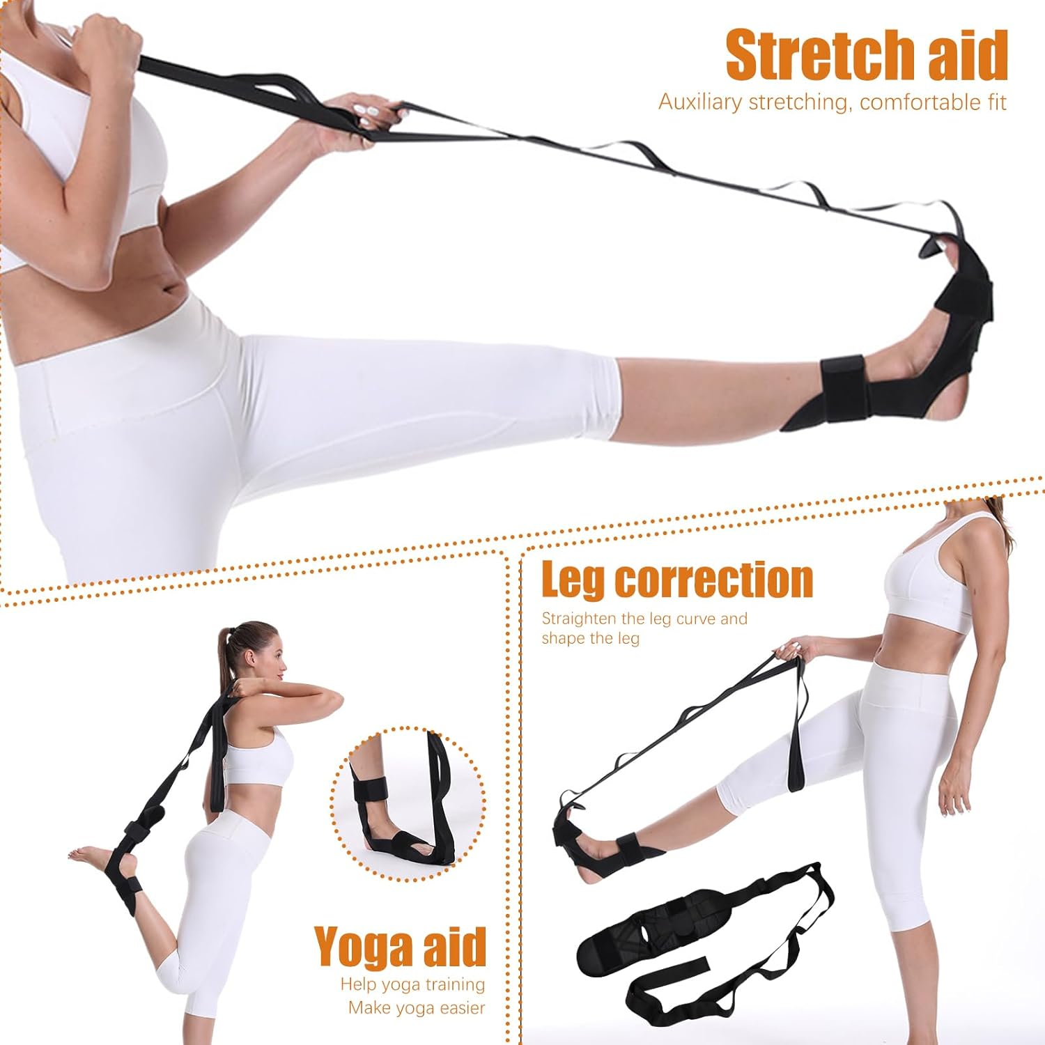 Yoga Stretching Strap, Yoga Strap Leg Stretcher, Ligament Stretcher Belt with Loops, Foot Stretch Assist, Fascia Stretcher for Physical Therapy, Plantar Fasciitis Relief, Gymnastics image number 2