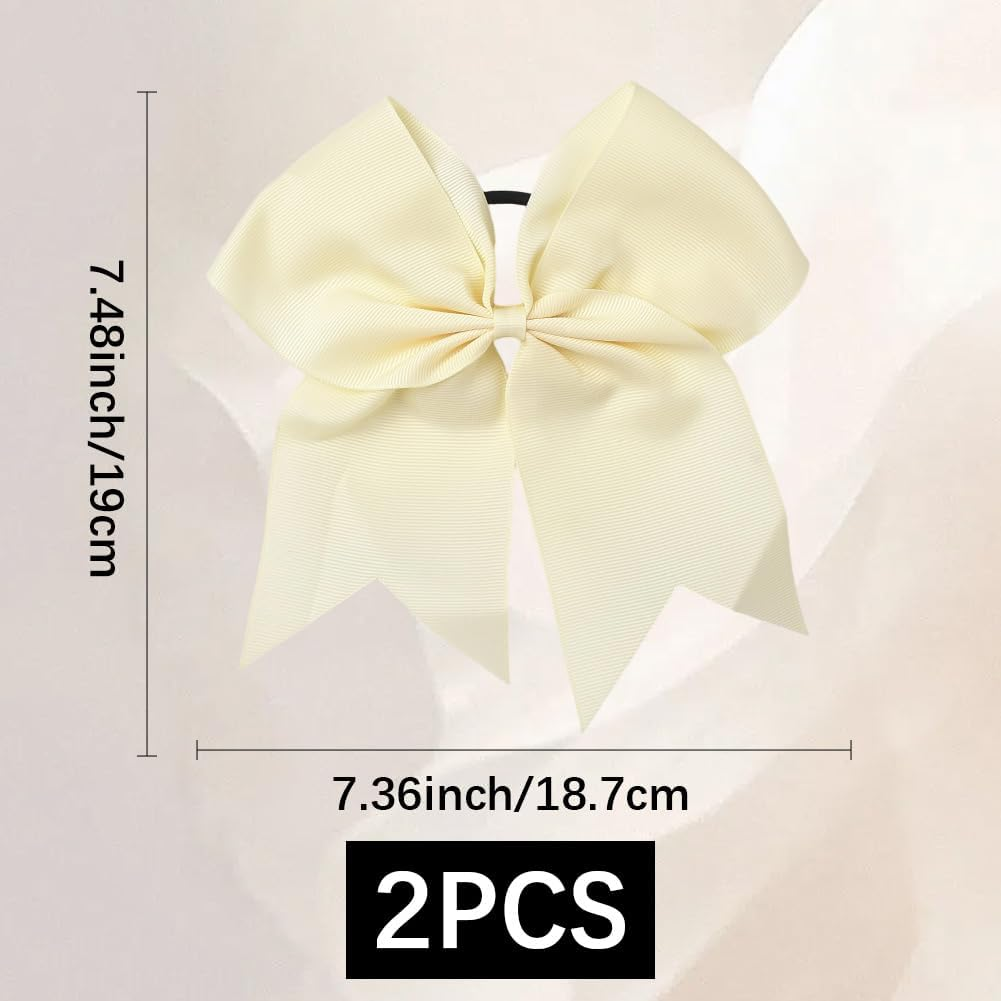 SUNNYCLUE 1 Box 2Pcs White Bow Ponytail Bowknot Elastic Hair Ties Coquette Cornsilk Large Jumbo Bowknots Chear Pony Hair Tails Holder Band Bulk for School Soccer Rugby Sports Favours Women Adults image number 6