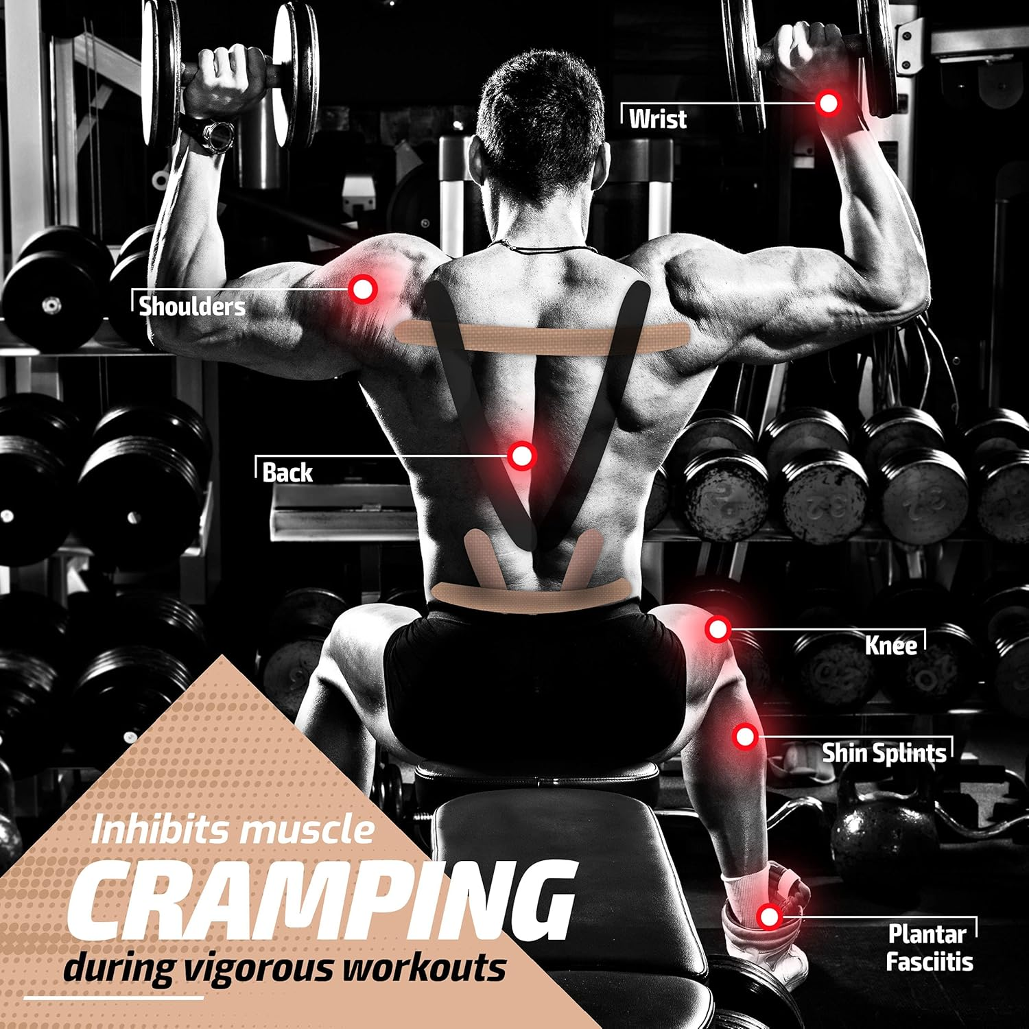 Physix Gear Sport Kinesiology Tape with Illustrated E-Guide - 16Ft Uncut Roll - Best Relief Adhesive for Muscles, Shin Splints, Knee & Shoulder Aches - 24/7 Waterproof Therapeutic Aid