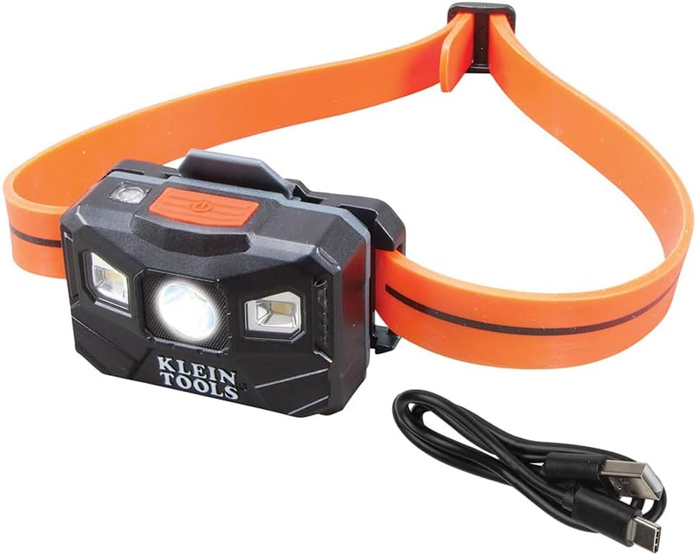 Klein Tools A-56064 400 Lumens Rechargeable Auto-Off LED Headlamp with Silicone Strap, Orange/Black image number 6