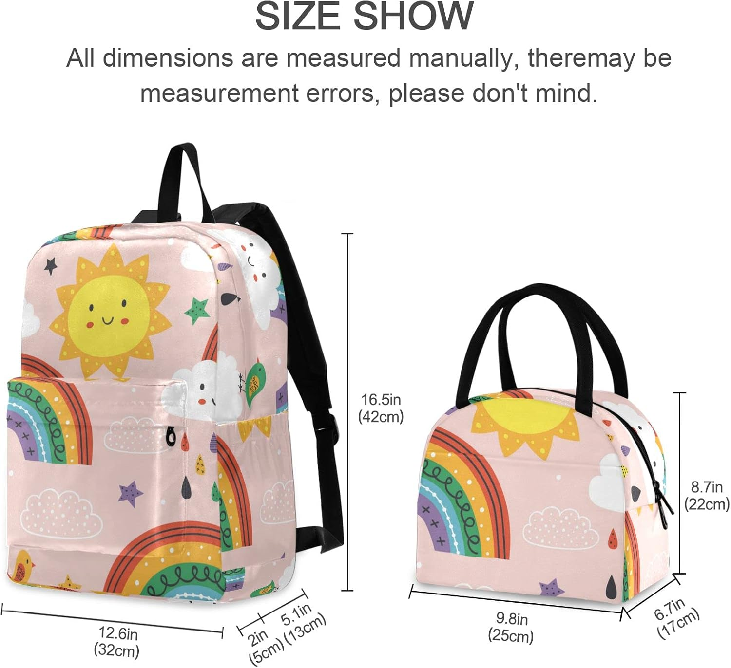 Backpack for Kids School Backpack with Lunch Bag Cute Rainbow Cloud Preschool Kindergarten Student Bookbag Set, Cute Rainbow Cloud, Daypack Backpacks image number 5