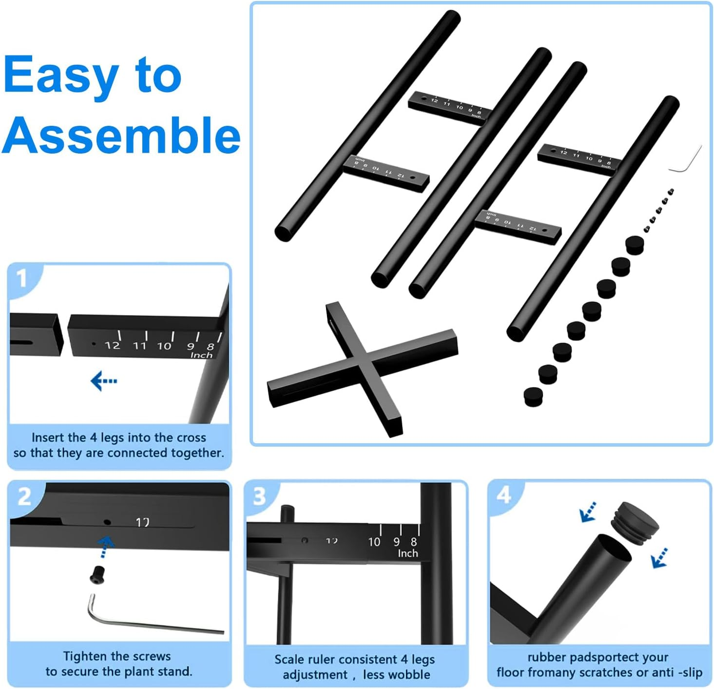 NOAEOU Adjustable Plant Stand Extends from 20Cm to 30 Cm, Floor Plant Stand, Small Telescopic Flower Pot Stand (Black) image number 1