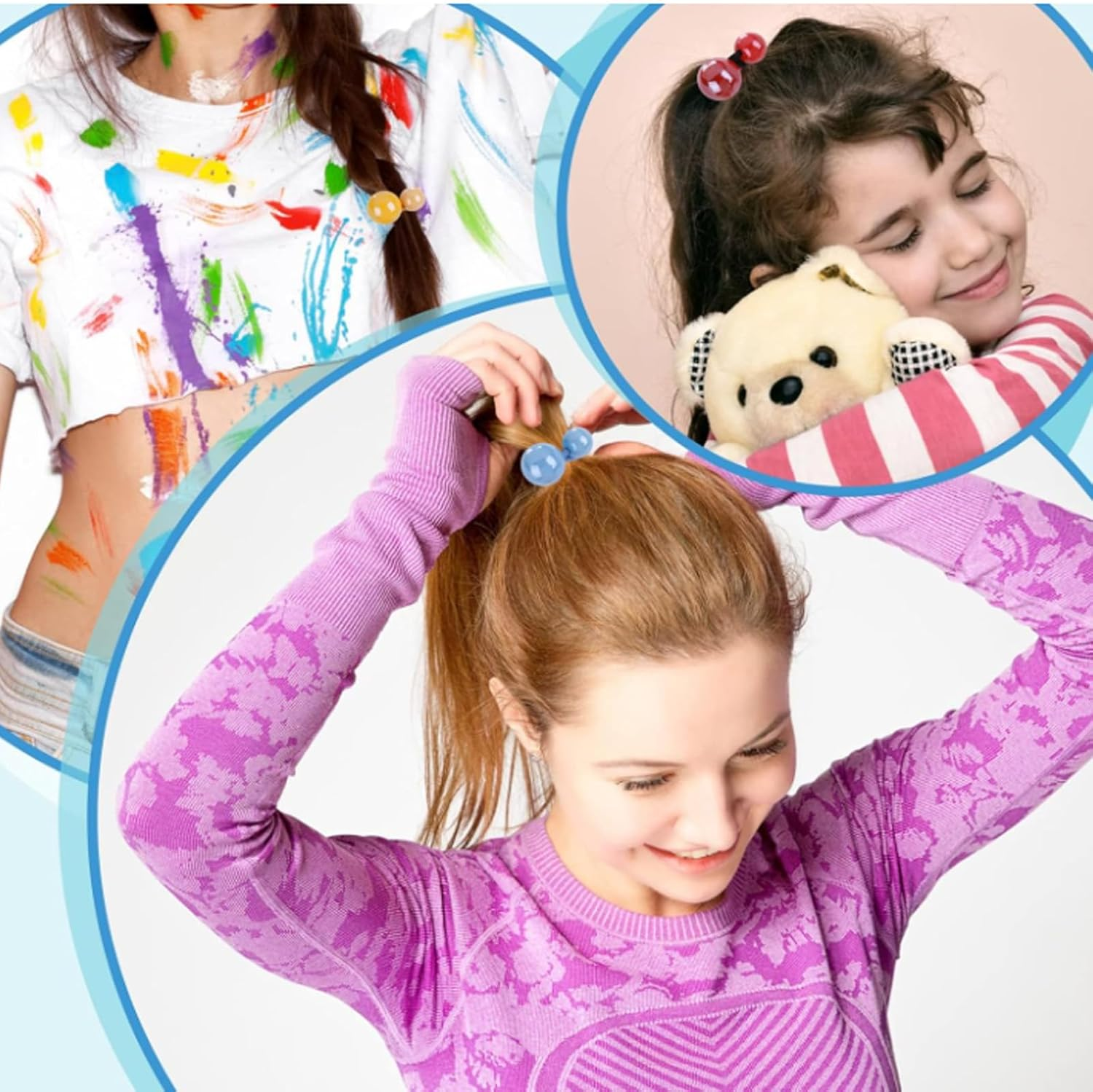 Xiciki Pack of 12 Girls Elastic Hair Ties Hair Band Colorful Double Balls Elastic Hair Band Soft Girls Circle Beads Colorful Elastic Hair Bands image number 4