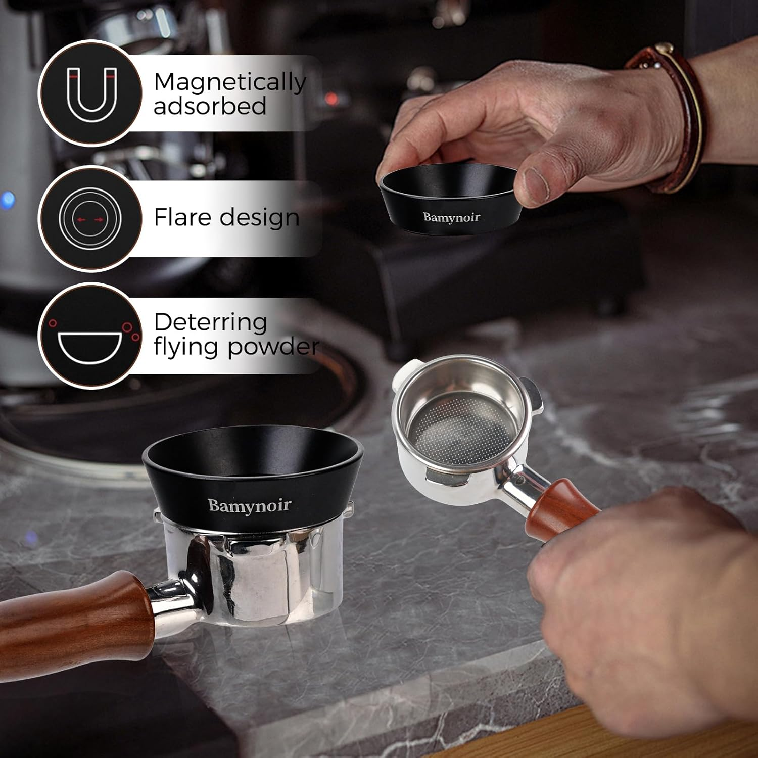Bamynoir 58Mm Magnetic Dosing Funnel Compatible with 58Mm Protafilter,Espresso Coffee Dosing Ring - 20Mm Anodized with 8 Neodymium(Black) image number 6