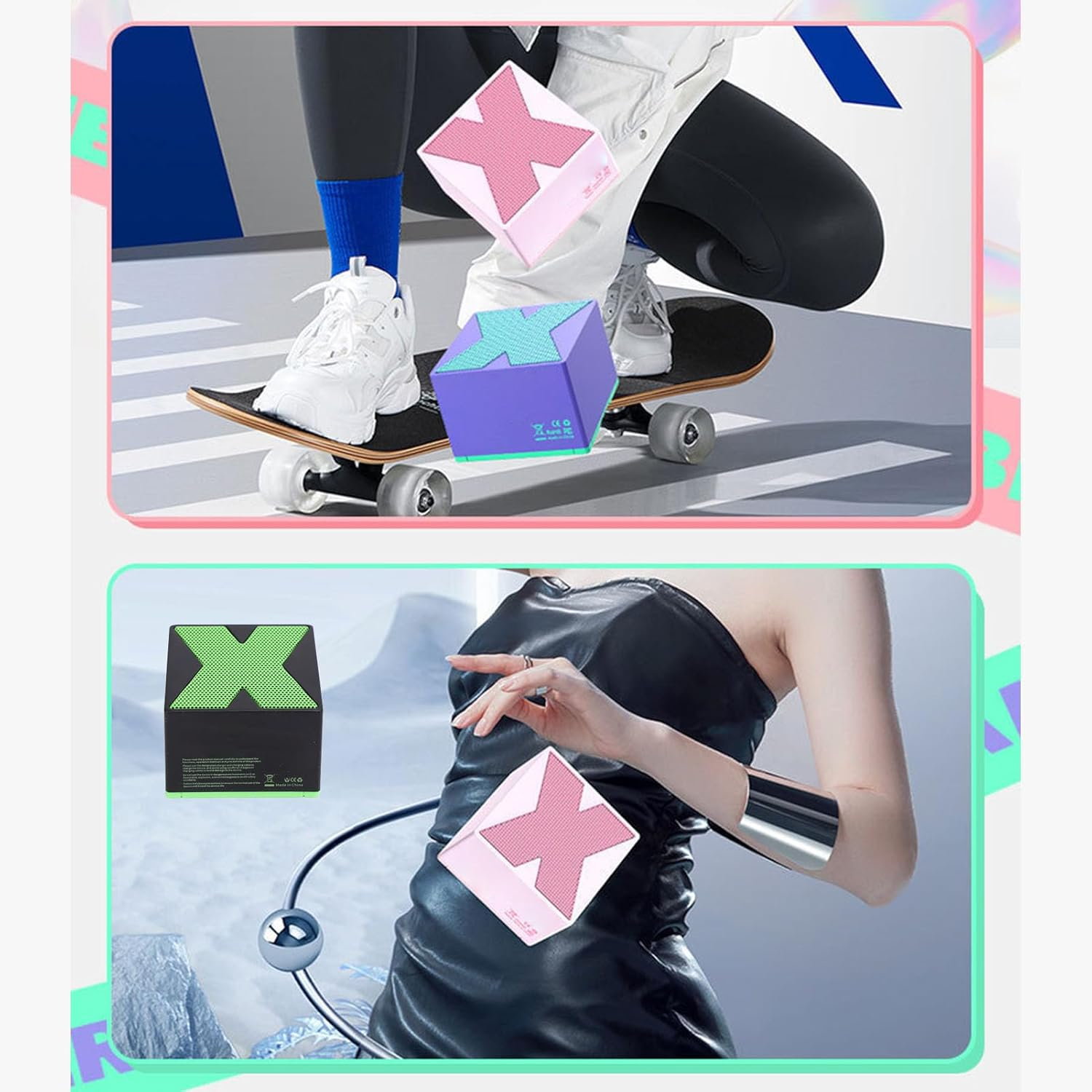 Generic Mini Speaker, Compact Metal ABS Small Speaker for Outdoor (Black) - Purple image number 2