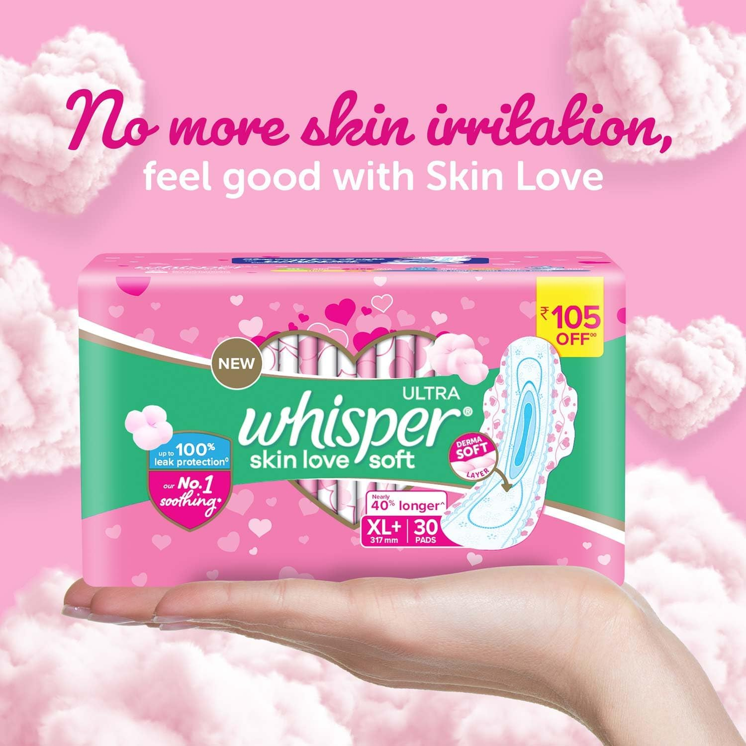 Whisper Ultra Soft Sanitary Pads - 30 Pieces (XL Plus) image number 5