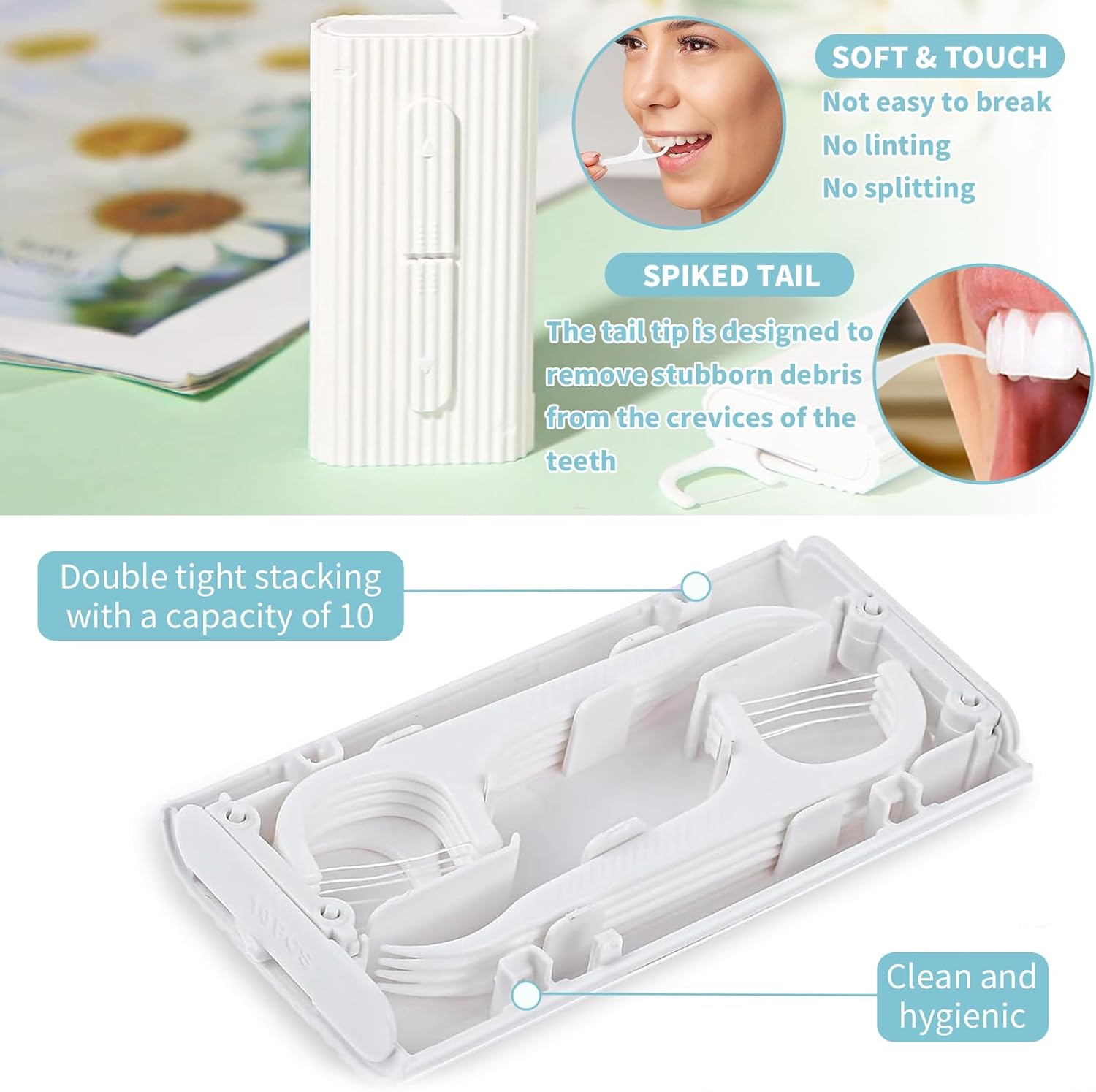 6 Pcs Dental Floss Portable Cases with 276 Floss Sticks, Teeth Cleaning Flossers Picks for Women & Men, Travel Dental Floss Organizer, Toothpicks for Home, Office, On-The-Go Oral Care (6+276) image number 2