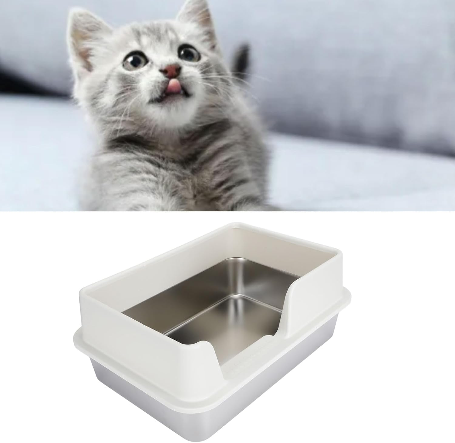 Stainless Steel Cat Litter Boxes, Side Entry High Sides anti Splashing Enclosed Cat Litter Box, Extra Large Metal Litter Pan with Scoop, Easy to Clean, for Small Medium Cats image number 1