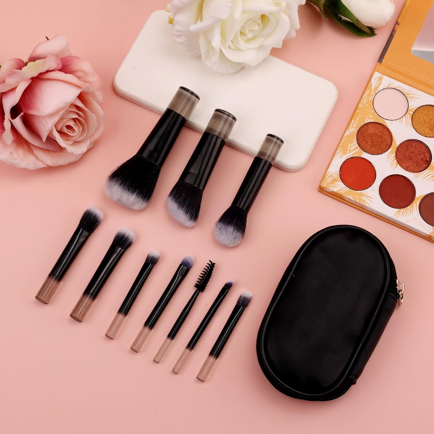 10Pcs Mini Travel Makeup Pedzle with Pedzle Pouches, Portable Collection Makeup Paper Set Professional Cosmetic Pedzle for Travel (Black) image number 2