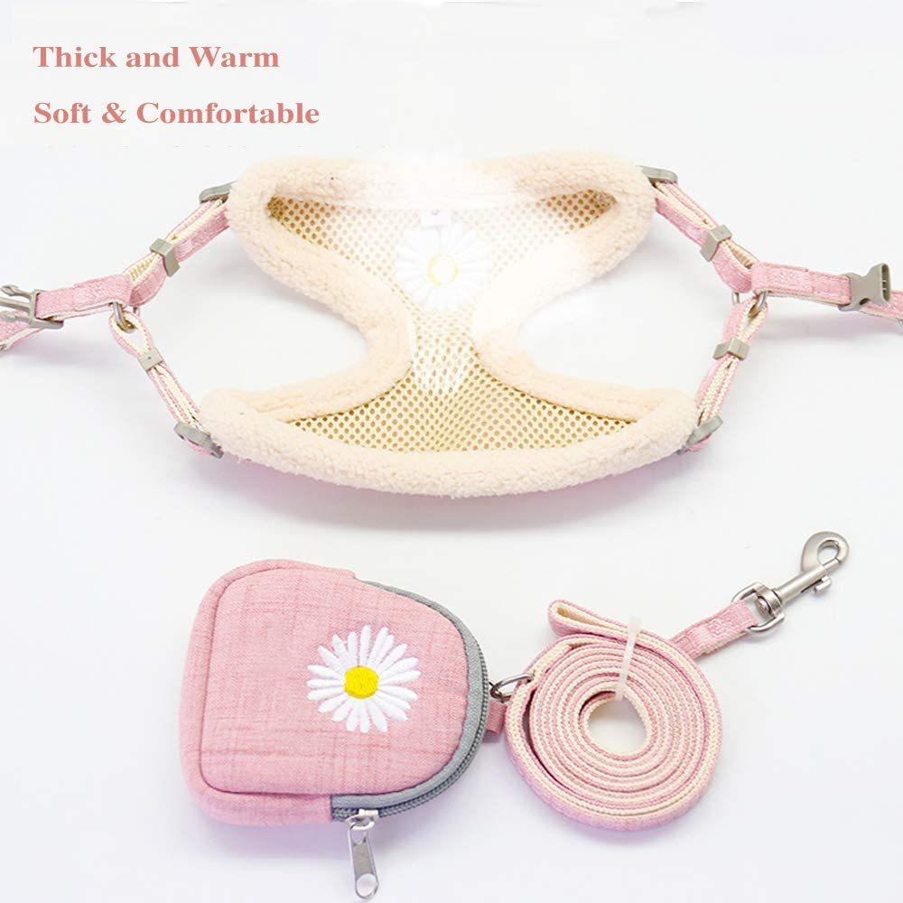 IDOLPET Cat Harness and Leash Set for Walking - Escape Proof, Cute Daisy Design for Kittens and Small Dogs, Comfortable Soft Lightweight Outdoor Vest (Pink Plush, Small) image number 1