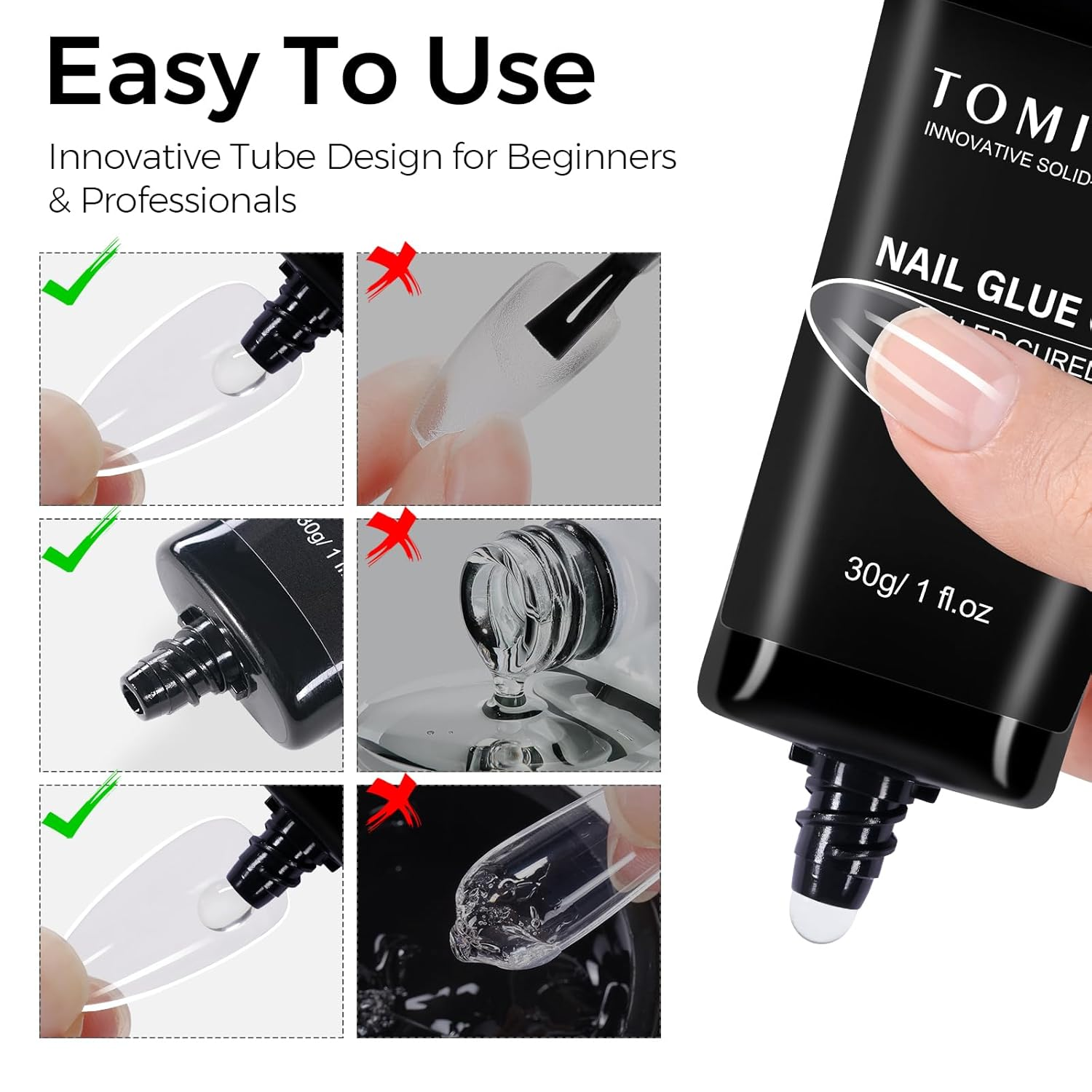 TOMICCA Nail Glue Nail Adhesive 30G Nail Tip Glue, Upgraded Gummy Gel for Fake Nails, Super Strong Hardening Gel Nail Glue Long Lasting for Carving, Decorative Nail Design and DIY Nails image number 4