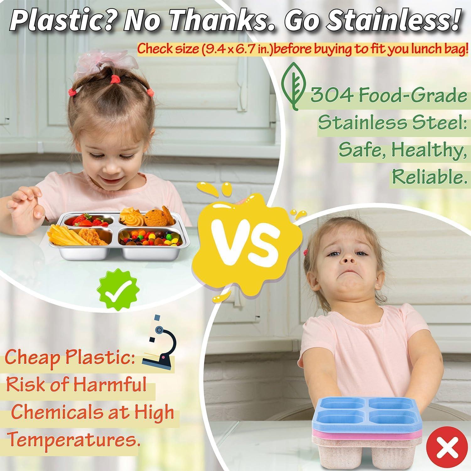 Stainless Steel Snack Containers with Lids-4 Compartments Bento Snack Boxes-Reusable Meal Prep Lunch Containers for Kids Adults - Ideal for School, Office & Outdoor - Dishwasher Safe（3Pack） image number 3