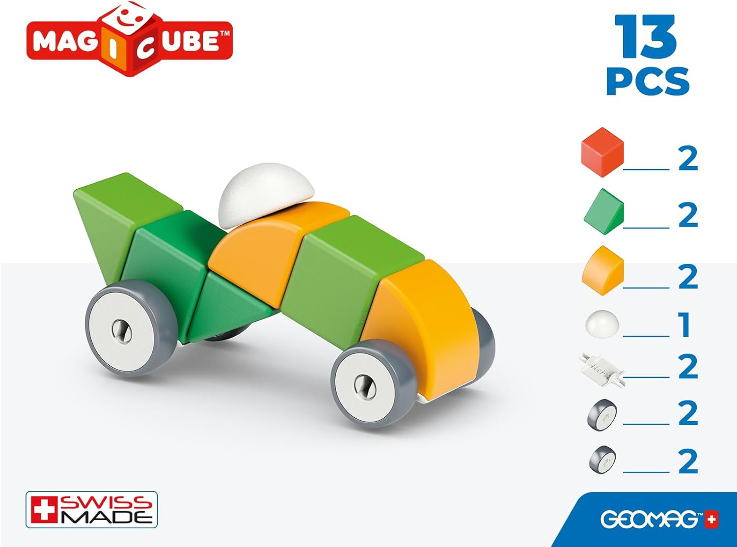 Geomag - Magicube 1+ Shapes Wheels - Magnetic Blocks for Kids - 4 Colours and Shapes - 13 Pieces image number 4