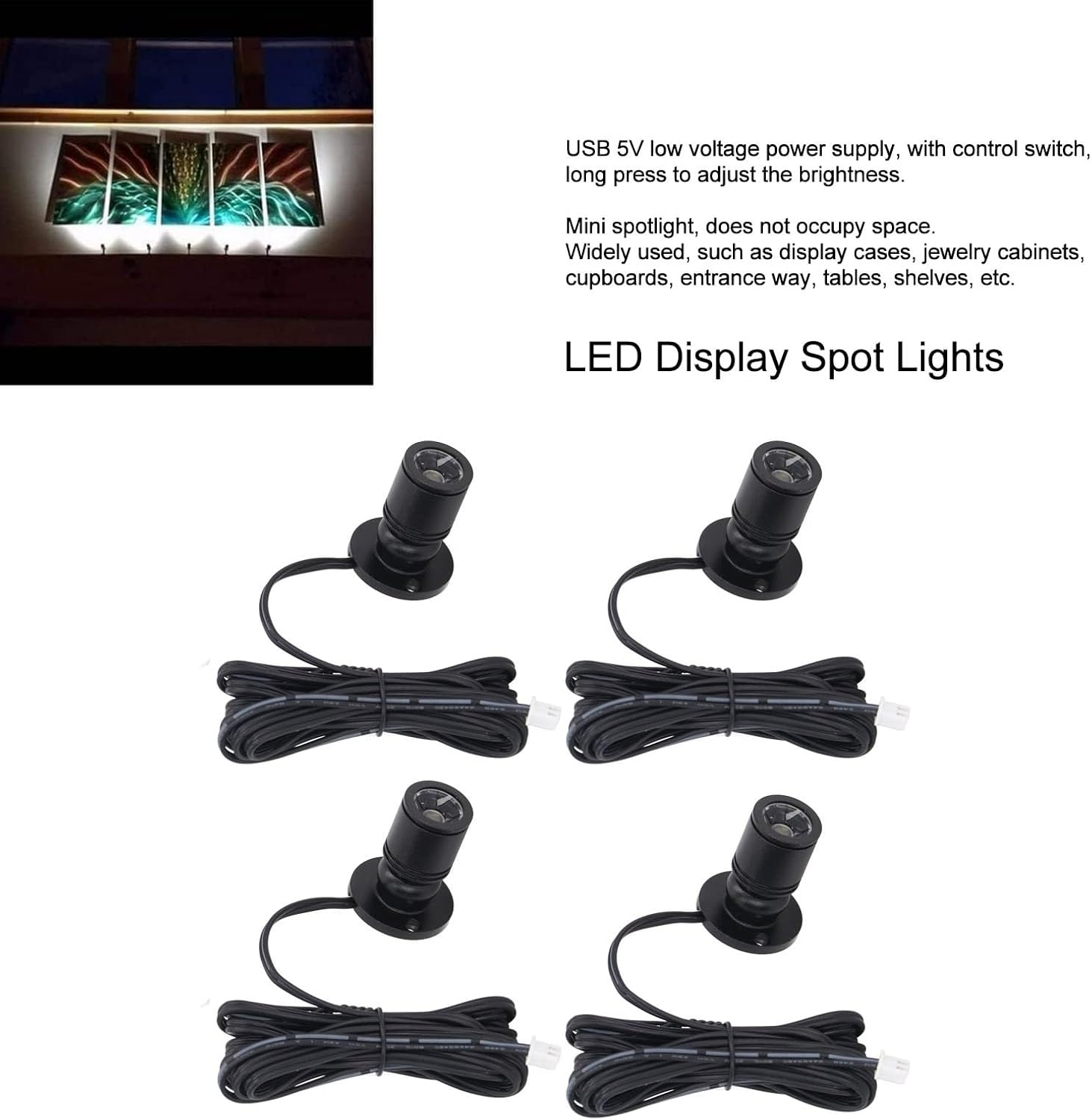 LED Display Spot Lights Mini Led Spotlights 4Pcs Dimmable LED Display Spot Lights,Usb Mini Spotlight 5V Lamp for Jewelry Showcase, Porch Entryway, Pics Wall Art (Netural Light) Building Supplies image number 5