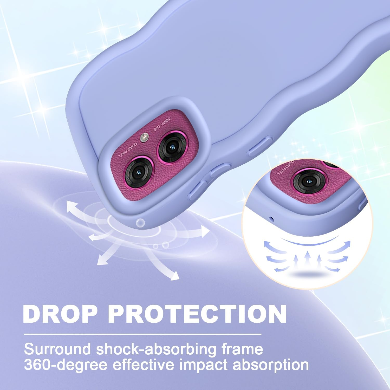 XINYEXIN Liquid Silicone Case for Motorola Moto G55, Waves Curly Shape Cute Soft Shockproof Mobile Phone Protective Case - Purple - Black image number 6