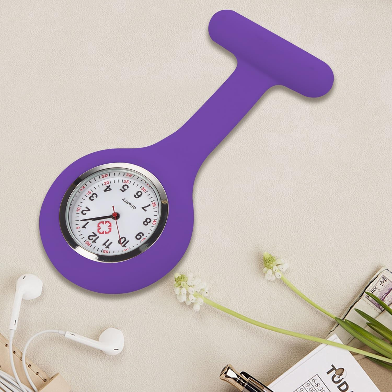 T Tersely 3 Pack Nurse Watch Brooch, Nurse Fob Watches, Silicone Nurse Doctor Brooch Fob Watch Lapel Pin Clip on Hanging Pocket Watch for Men Women