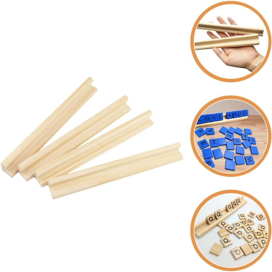 Alipis Mahjong Tile Holder Domino Racks Wooden Domino Trays Domino Holders Organizer Letter Display Bases Domino Tiles Holders for for Mexican Train, 4Pcs Dominos Holder Tray Train Rack image number 2