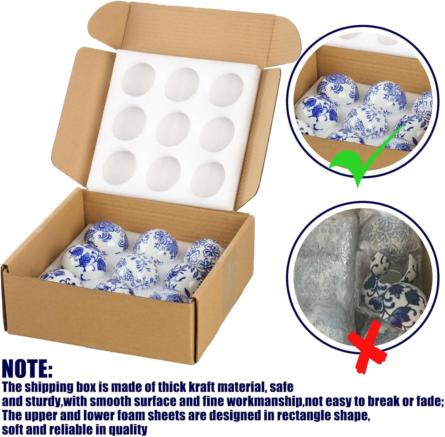 Vesici 9 Pcs Porcelain Balls Decorative Balls for Centerpiece Bowls Decorative Balls Tray Bowl or Basket Decoration for Vases Tables Christmas Home Decoration, Blue and White (Classic Style) image number 5