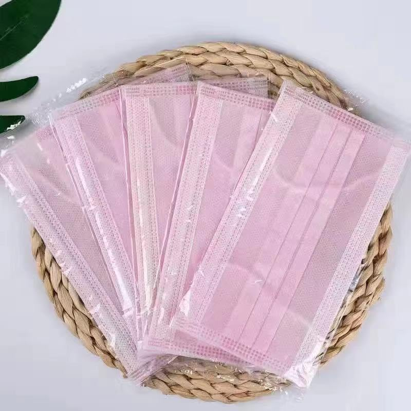 Disposable Face Masks, 3-Ply, Pink Colour, 50-Pack, Individually Sealed image number 6
