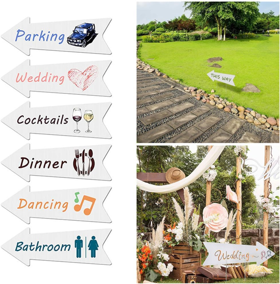 Arrow Yard Signs, 8Pcs Blank Arrow Signs with Stakes, Wedding Directional Yard Signs, These Arrow Yard Signs Are Suitable for Wedding, Birthday Party, Guide Decoration