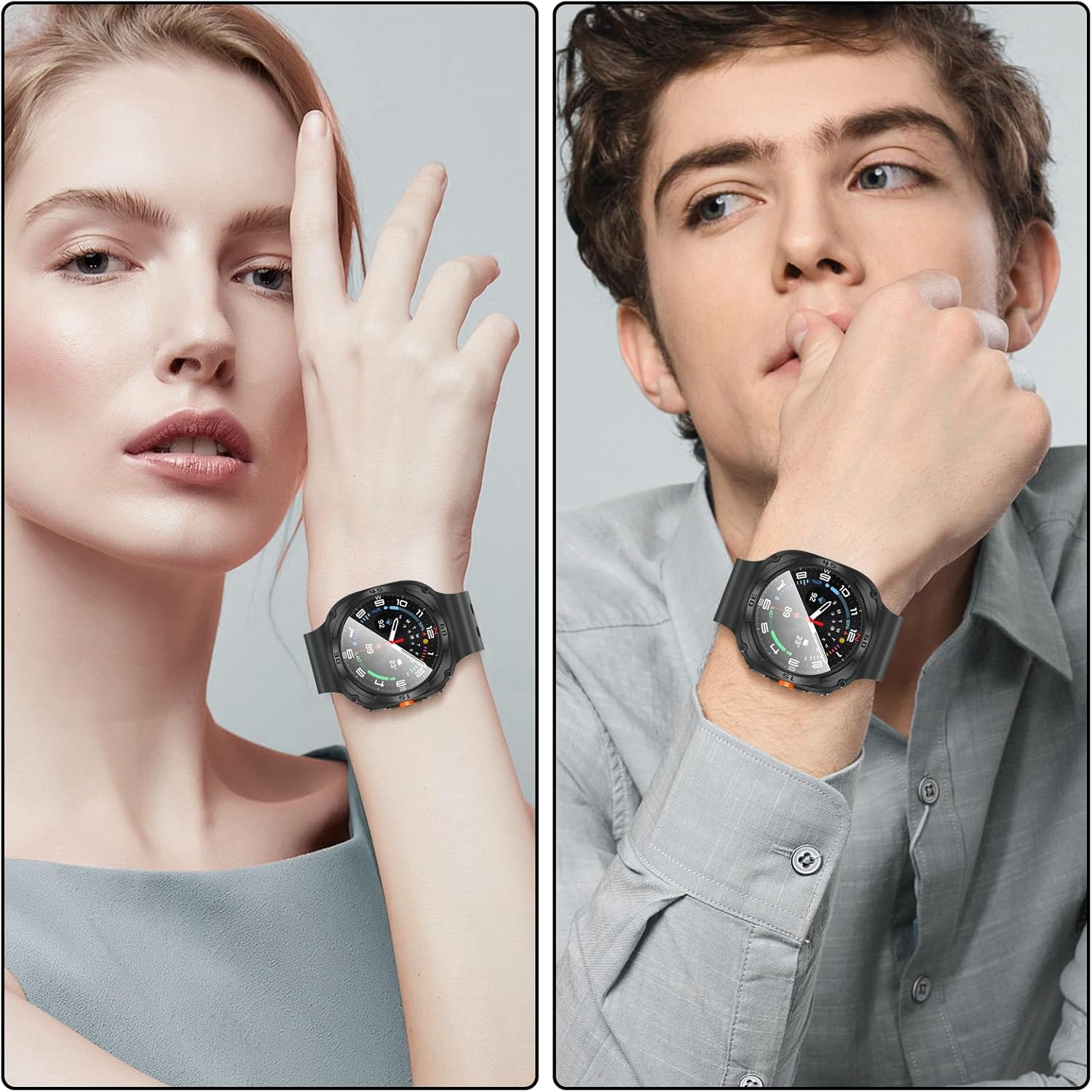 Suoman 2+2 Pack for Samsung Galaxy Watch 7/8 Ultra 47Mm (2024/2025) Case, HD Tempered Glass Screen Protector, All-Round TPU Protective Cover Bumper-Black+Black - Black*2+Hd*2 image number 3