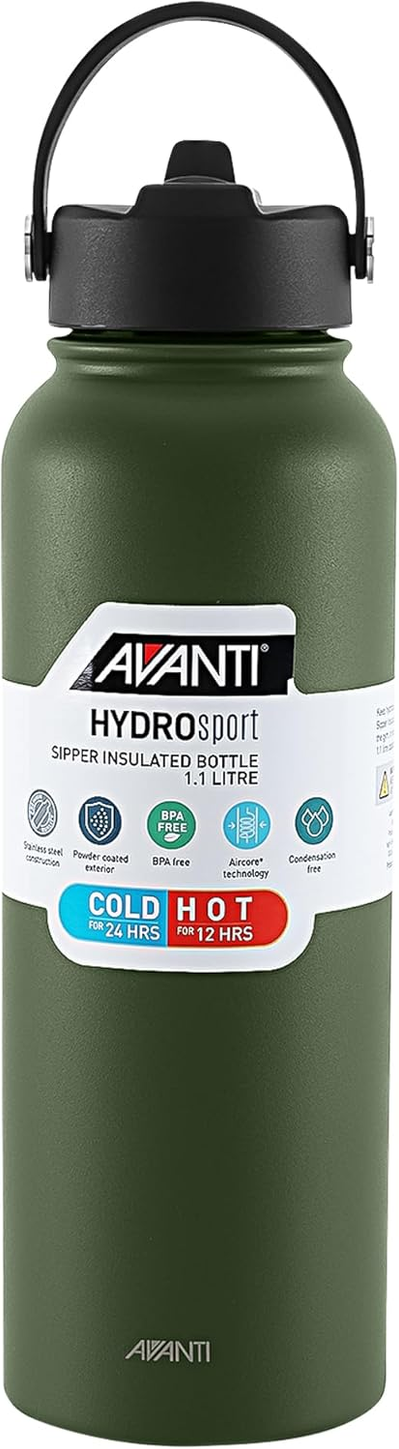Avanti Hydrosport Sipper Insulated Water Bottle, 1.1 Litre - Platinum