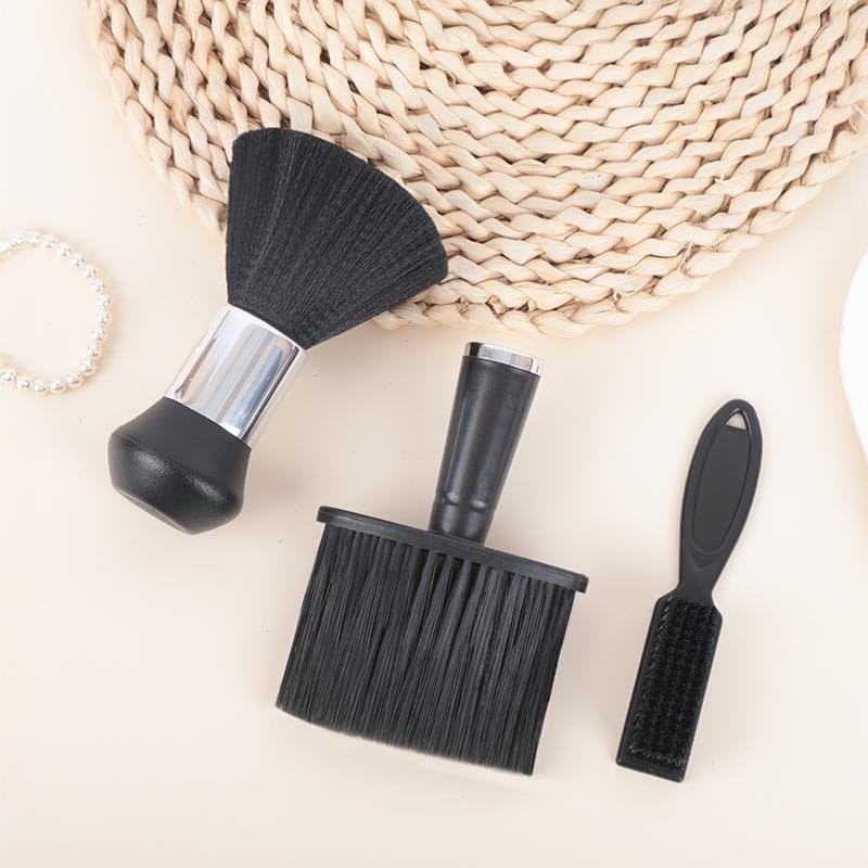 FUNNTY 3 Pcs Neck Duster Barber Brush Set, Black Barber Brush Neck Duster, Soft Hair Brush Neck Duster Hairdressing Hair Cutting Cleaning Brush Set for Men image number 1