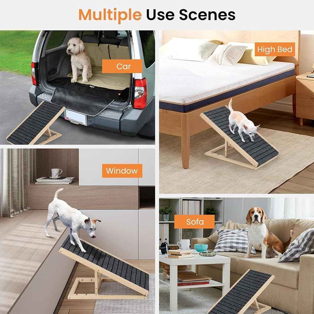 Adjustable Dog Ramp for Bed, Sofa & Car &ndash; Foldable Wooden Pet Ramp with Non-Slip Surface, 2 Height Levels, Portable Dog Stairs Alternative for Small, Medium & Large Dogs or Cats image number 2