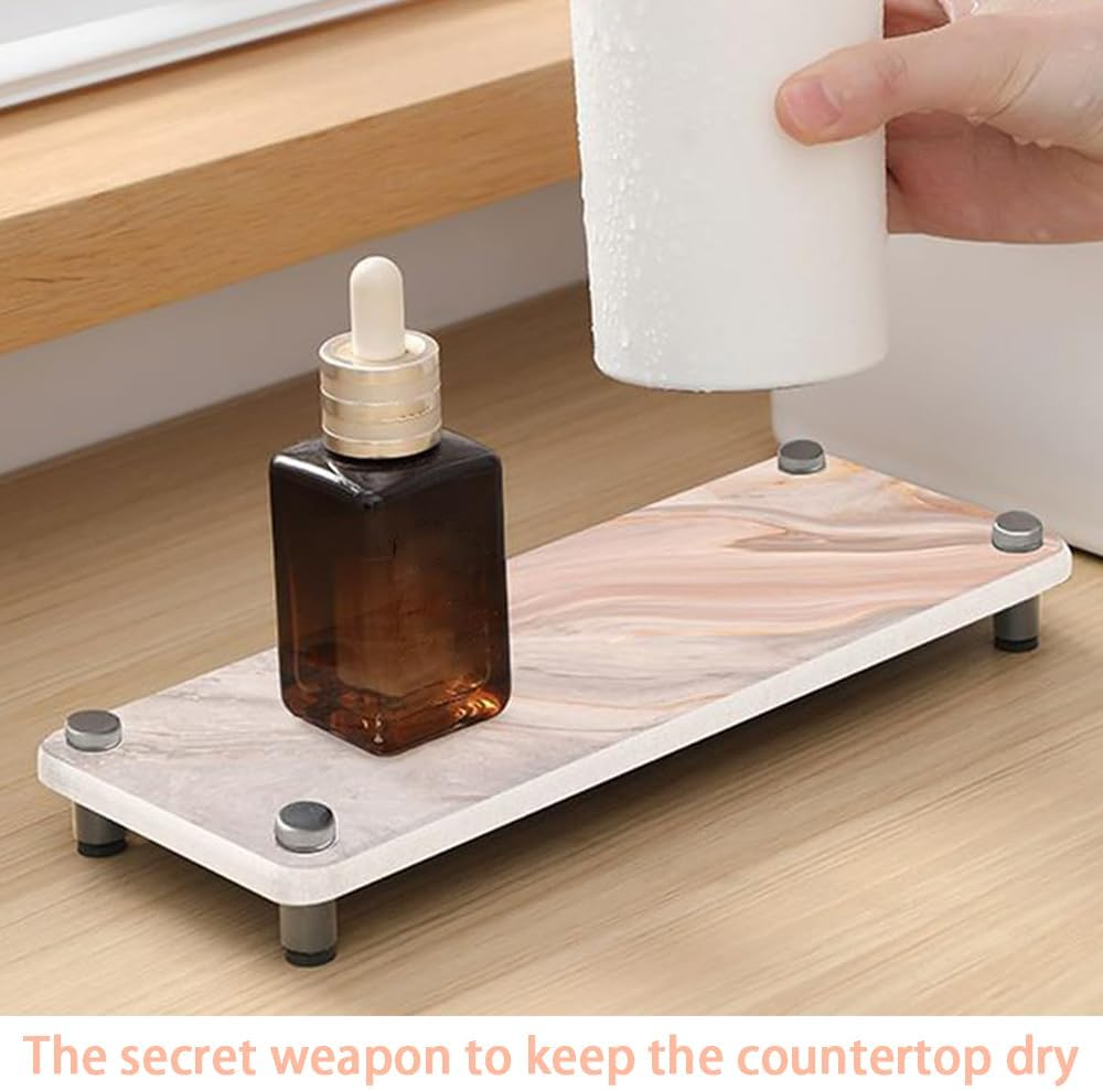 2 Pack Quick Drying Diatomaceous Earth Sink Tray, Marble Stone Drying Mats for Kitchen Counter, Fast Drying Diatomite Caddy, Bathroom Cosmetics Holder Organizer (M) image number 4