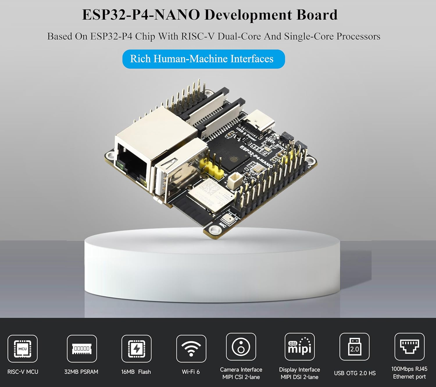 ESP32-P4-NANO Development Board, ESP32-P4 Chip: RISC-V Dual-Core and Single-Core Processors, Human-Machine Interfaces: MIPI-CSI, MIPI-DSI, USB, ETH, Etc. Comes with Speaker and Poe Module, 4 Items image number 1