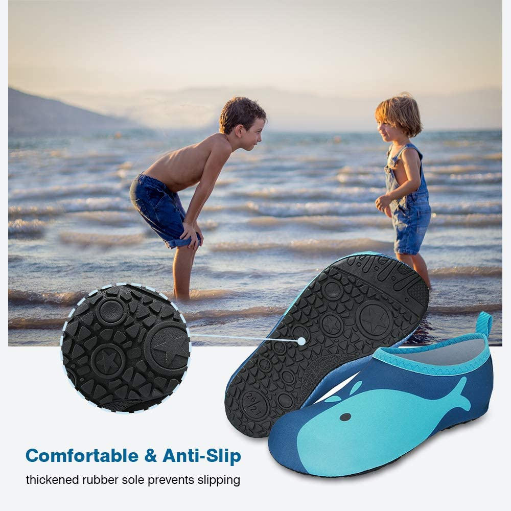 JOTO Water Shoes for Kids, Children Barefoot Quick-Dry Aqua Water Socks Slip-On Swim Beach Shoes for Girls and Boys Toddler -Navywhale image number 4