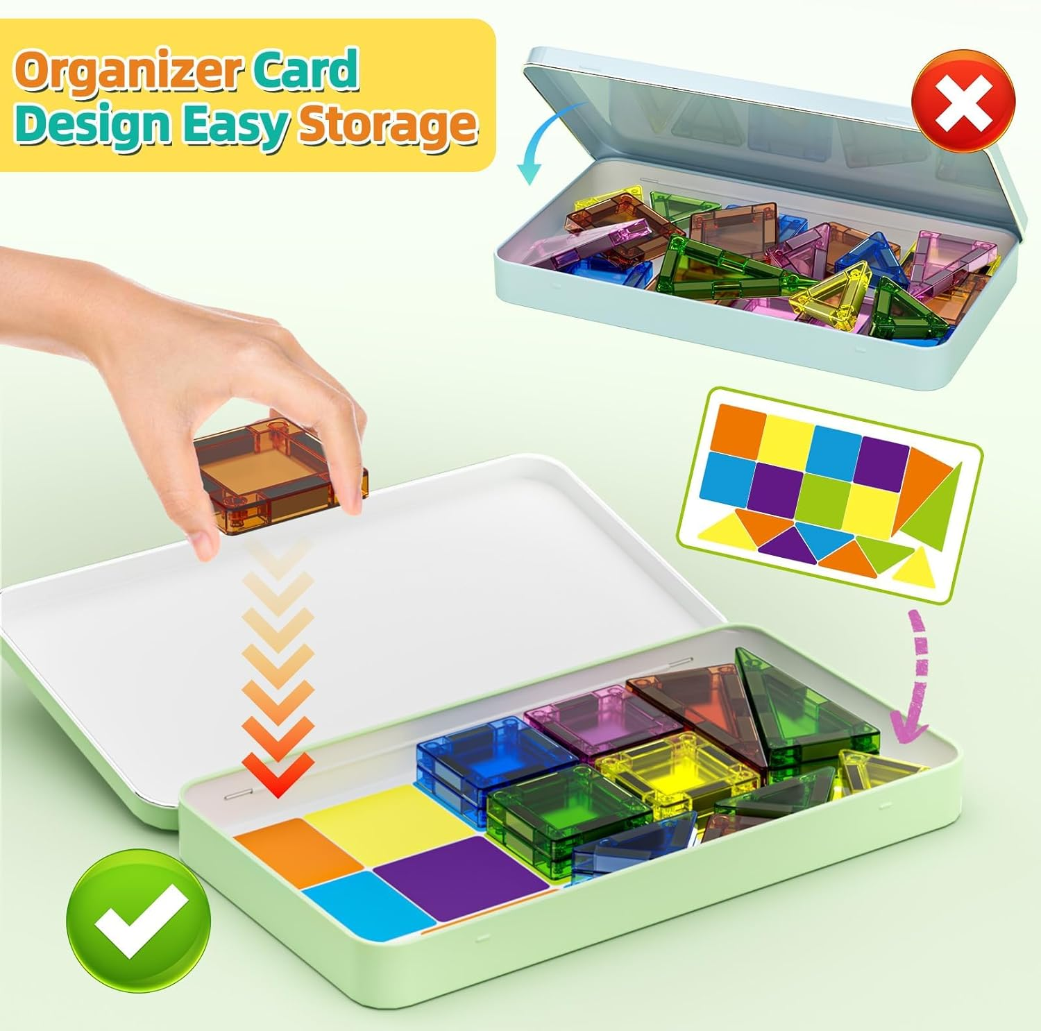 Mini Magnetic Tiles Travel Magnetic Tiles with Box, 50 PCS Magnet Building Block Set Travel Toys for Kids Ages 3+, Educational Portable Magnet Toys Gifts for Toddlers Boys & Girls Christmas Birthday image number 3