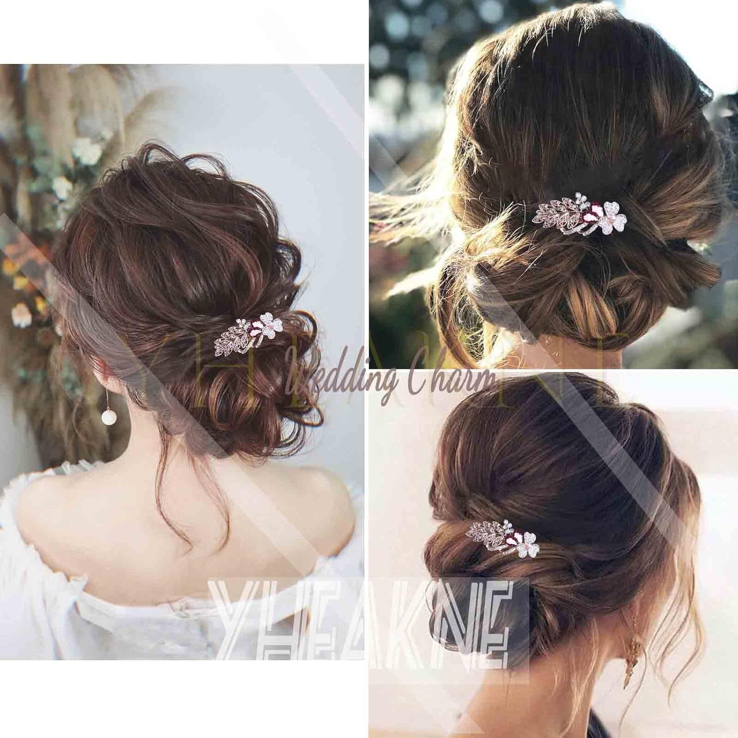 Yheakne Crystal Wedding Hair Clip Barrette Gold Rhinestone Hair Clip Bling Bridal Hair Clips Headpiece CZ Crystal Hair Clip Shiny Sparkling Bridal Hair Accessories for Women and Girls (Purple) - Violett image number 6