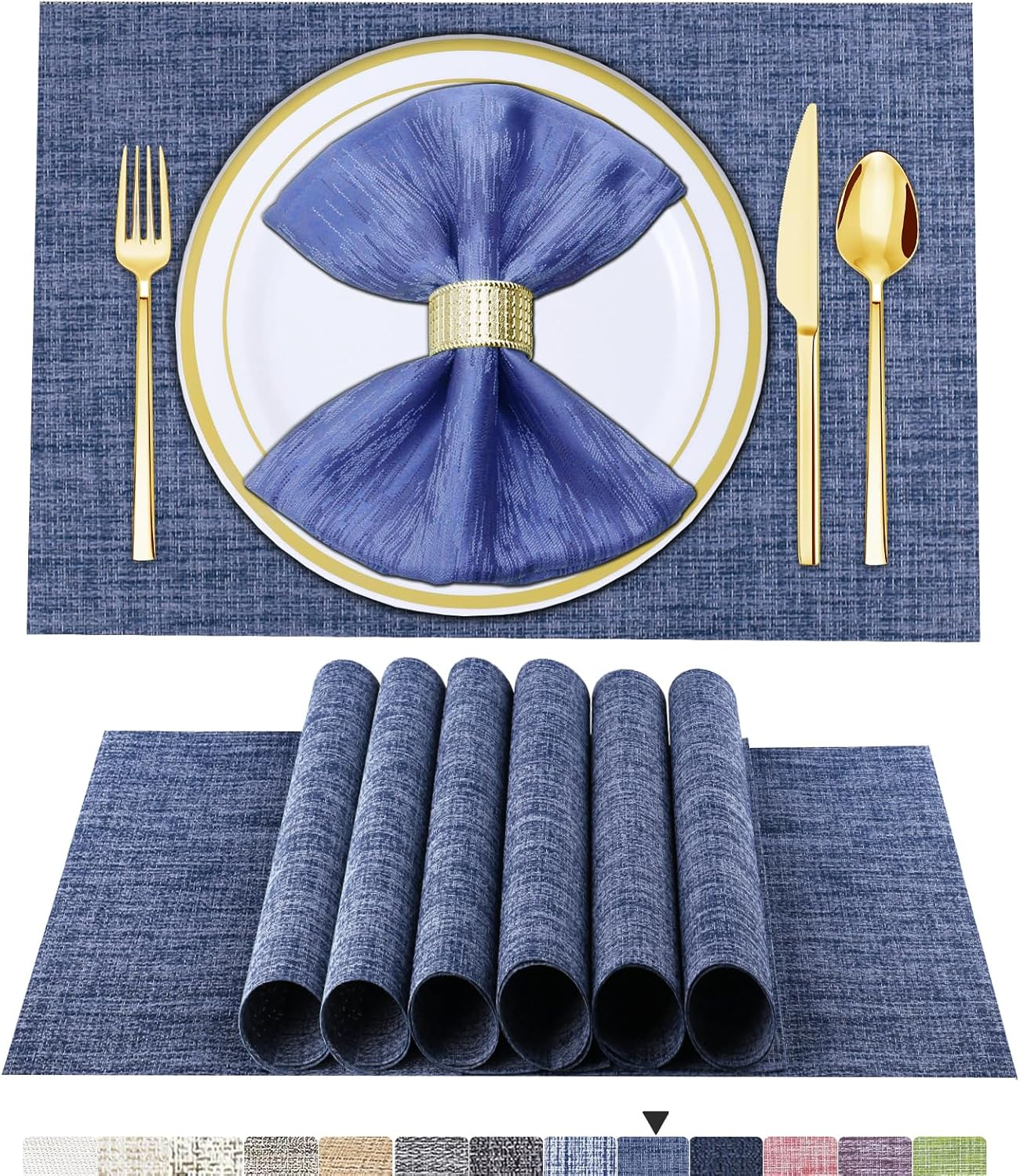 BETEAM Placemats Set of 6 Woven Vinyl Placemat for Dining Table Washable Wipeable Kitchen Place Mats Durable Indoor Outdoor Table Mats -02 Red, 6 Pcs