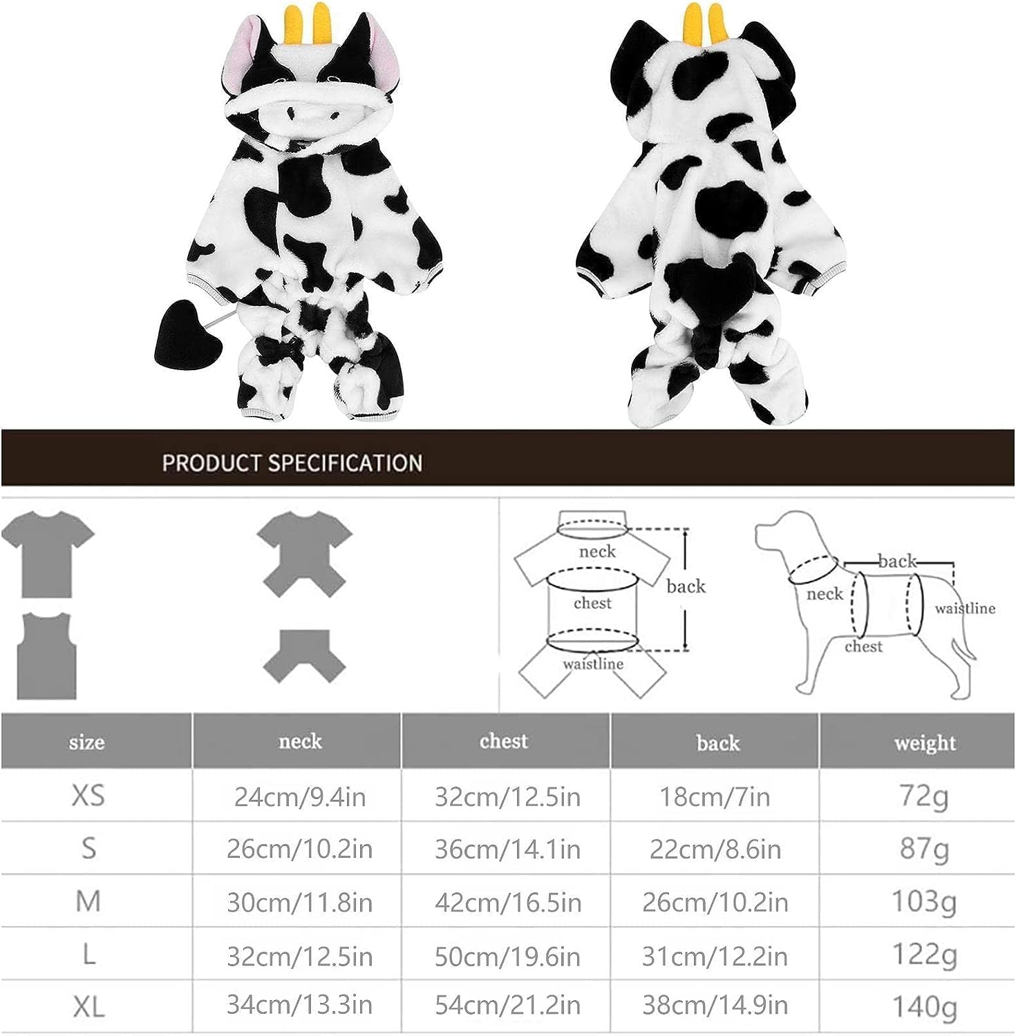 Cow Dog Costume | Cows Pet Dog Clothes for Small Breeds Dogs,Christmas Winter Warm Fleece Pet Hoodie for Small Medium Dogs Puppies image number 5