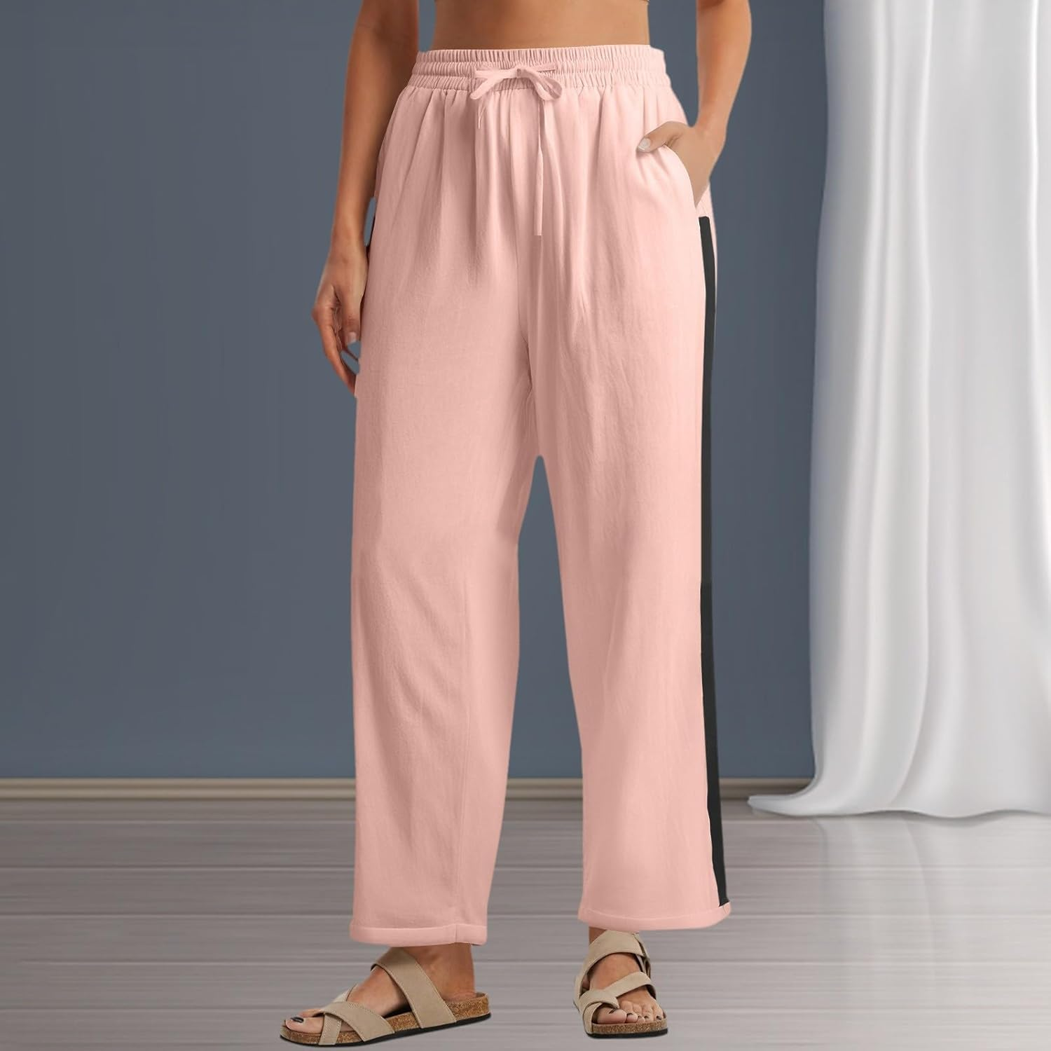 Cropped Trousers Women Size 22, Black Leggings High Waisted plus Size Maternity Trousers over Bump Cotton Running Leggings Women 7/8 Length Ladies Cropped Pants Elasticated Waist Pants image number 5