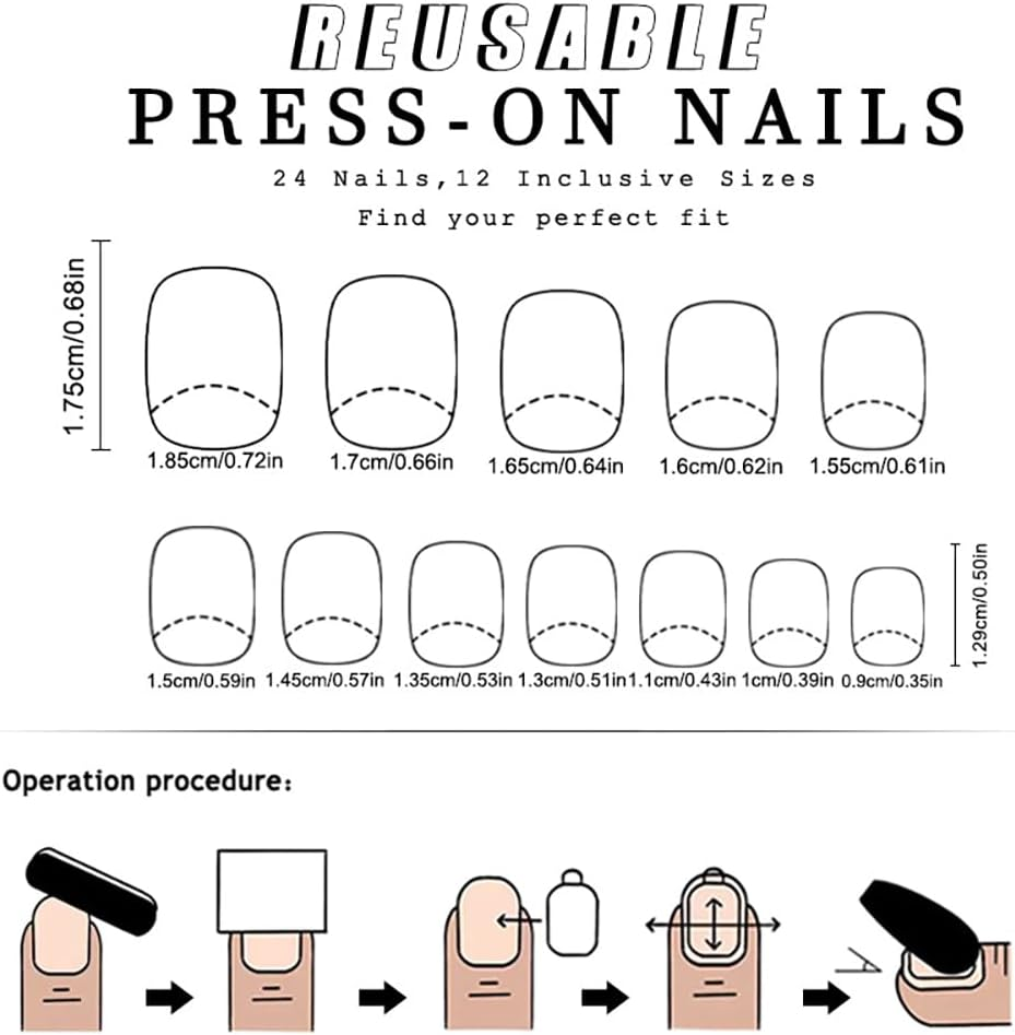 Pack of 24 False Nails, Square Short Nails for Glue-On, False Nails for Women (B, Short) image number 5