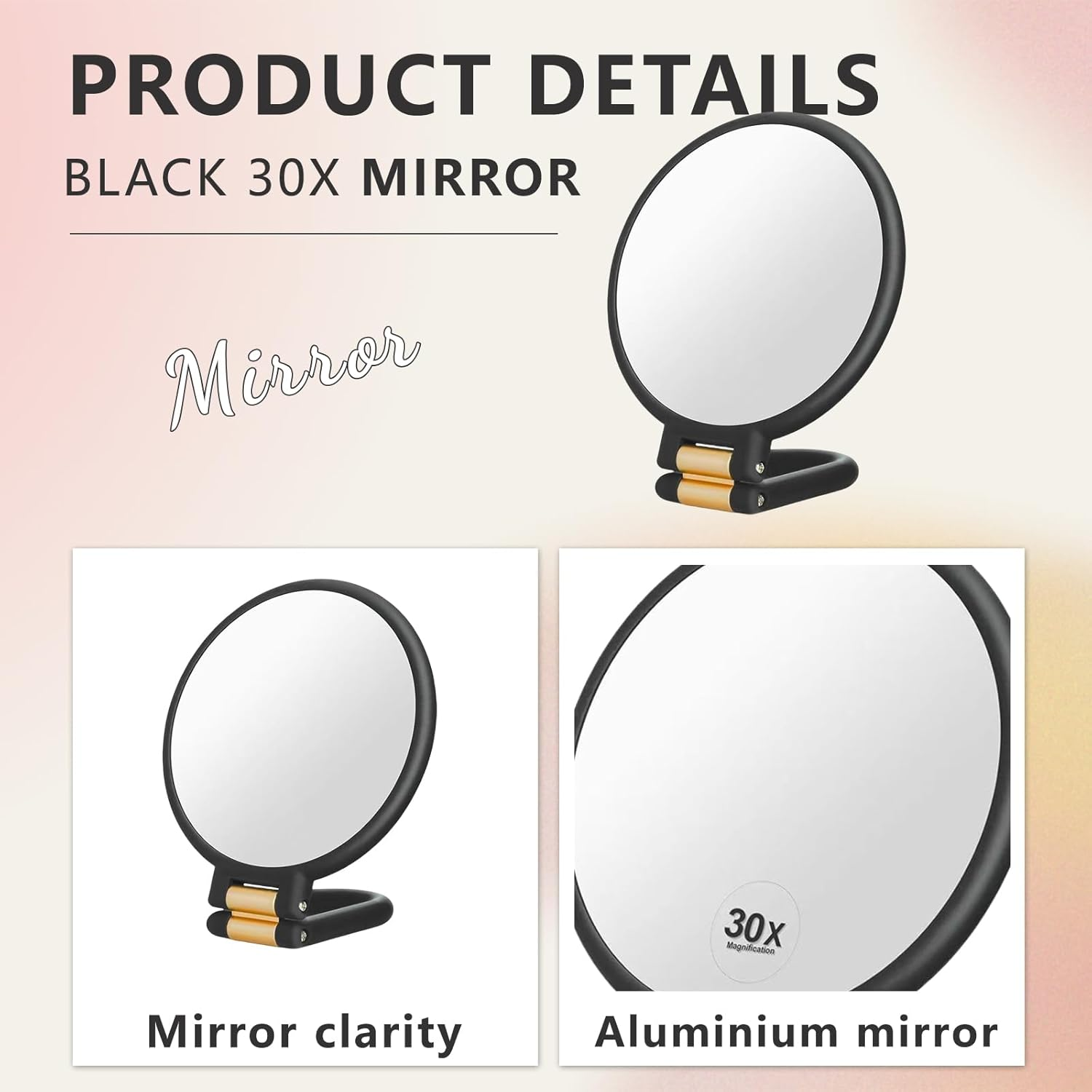 TELAIN 30X Magnifying Mirror for Travel with Handle, Double-Sided 1X/30X Magnification Hand Mirror for Makeup image number 2