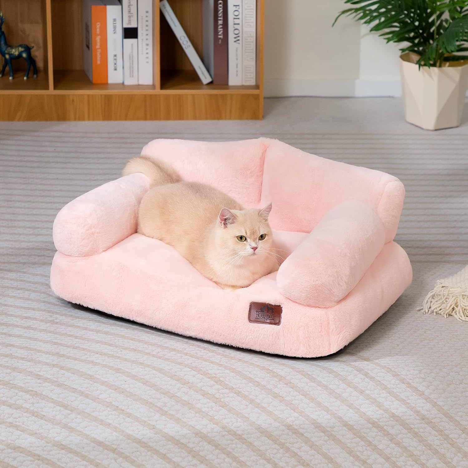 Hollypet Cat Bed for Small Dogs, Soft Plush Sofa Bed for Cats and Puppies, Soft Breathable Sofa Nest for Pets, Pink - Pink image number 5