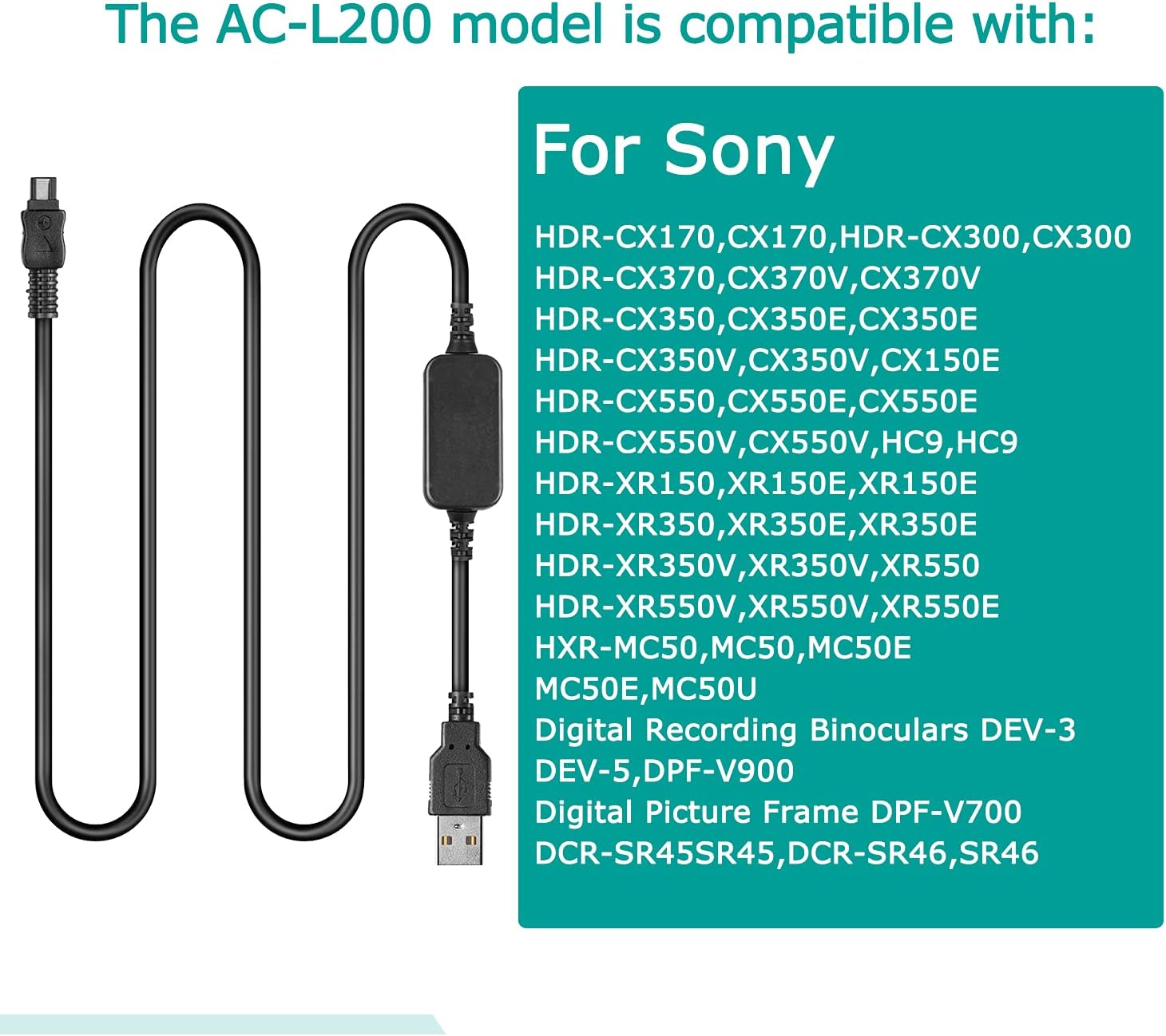 AC-L200 AC-L25A USB Cable for Sony DSC-HX1 DCR-UX5 UX7 HDR-XR100 NEX VG30 VG900 DEV-50 FDR-AX33 image number 1