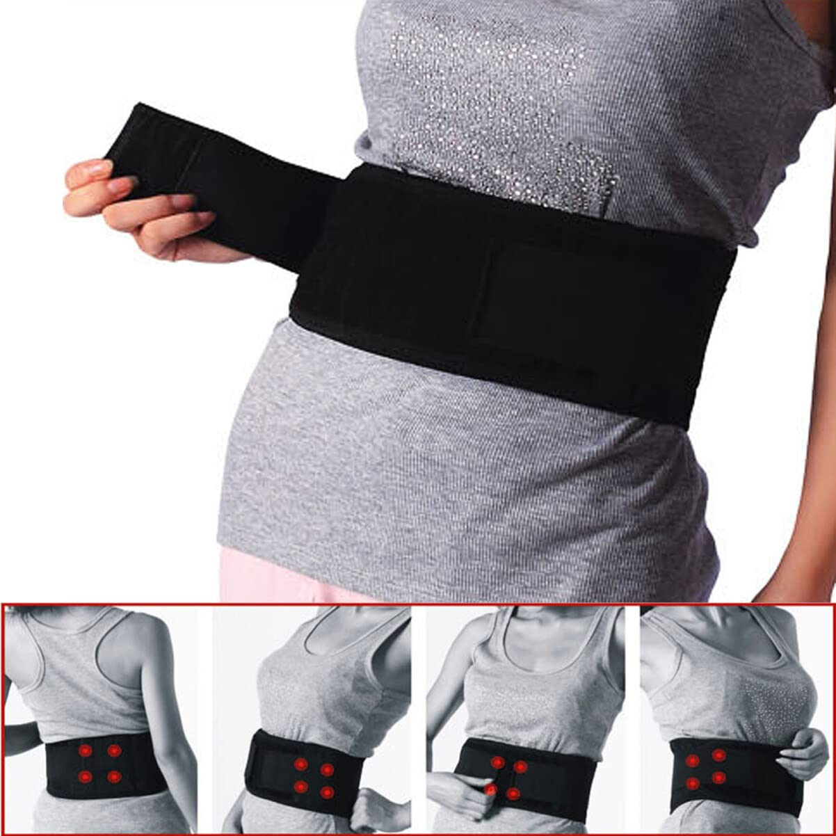 Totority Lower Back Brace Support Waist Support Belt, Adjustable Elastic Self-Heating Magnetic Back Waist Support Lumbar Brace Belt Double Pull Strap Lower Massager Magnetic Waist Belt image number 2
