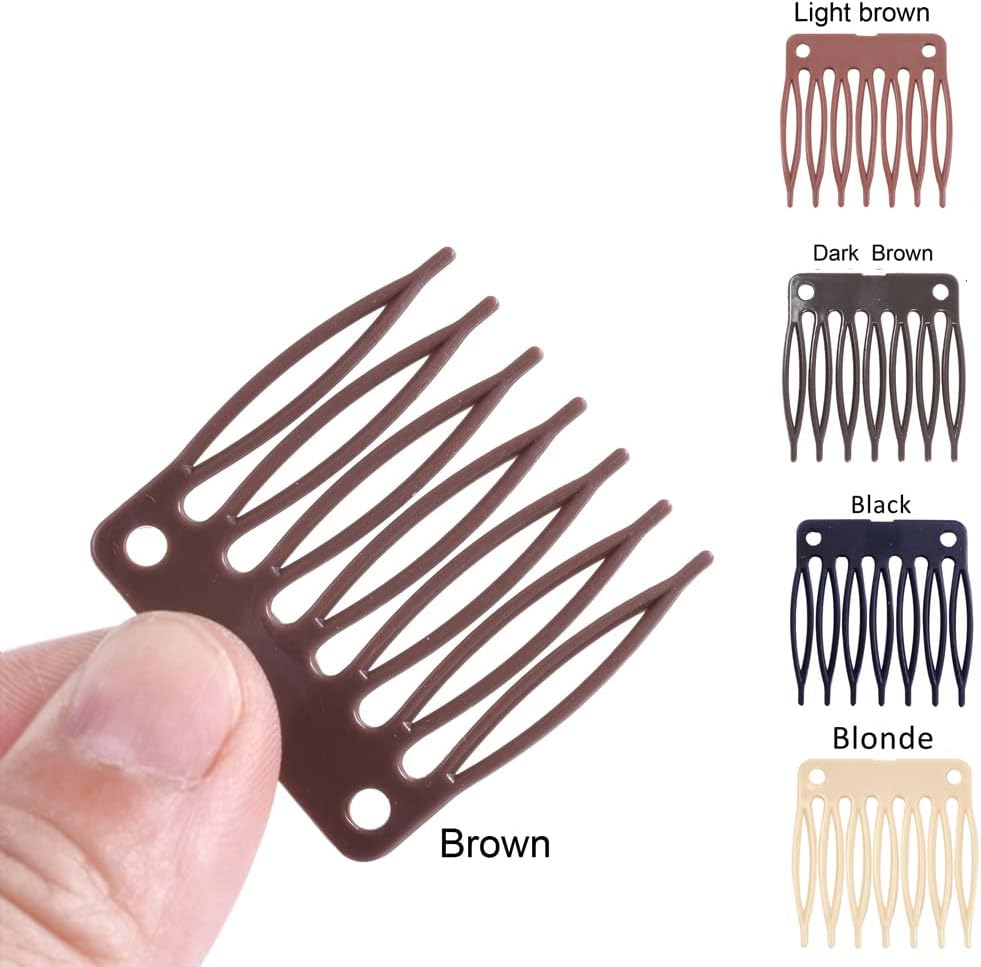 50Pcs/Lot Hair Wig Plastic Combs and Clips for Wig Cap Wig Combs for Making Wig(Brown) image number 1