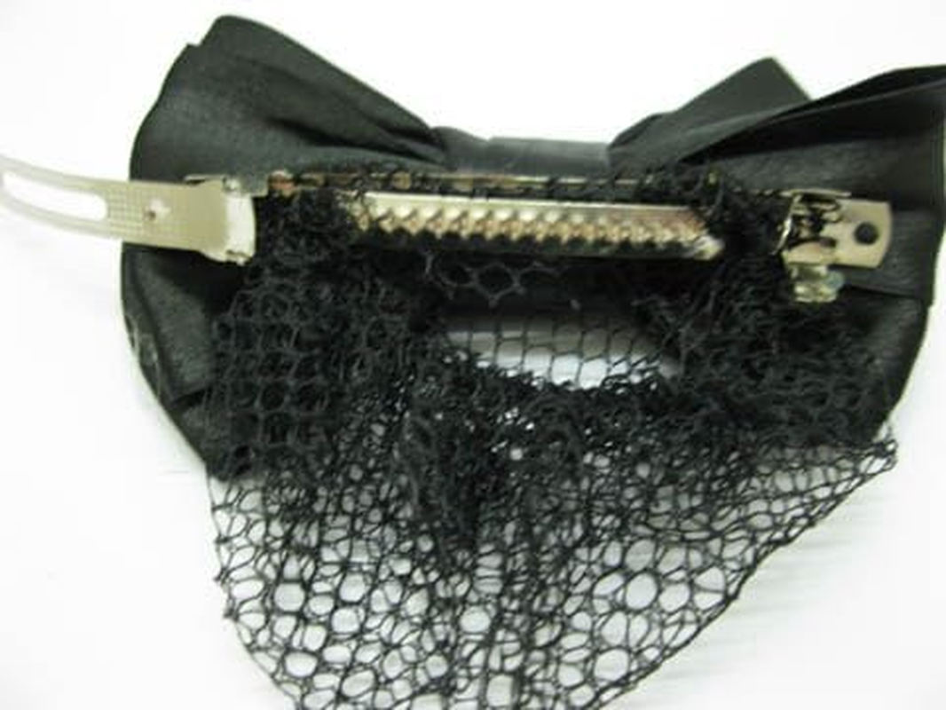 12Pcs Black Bowknot Hairclip with Hair Bun Net image number 4
